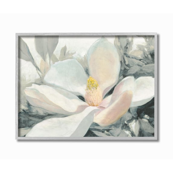 Stupell Industries Beautiful Large Flower Grey Green Painting Gray Farmhouse Rustic Framed Giclee Texturized Art by Julia Purinton