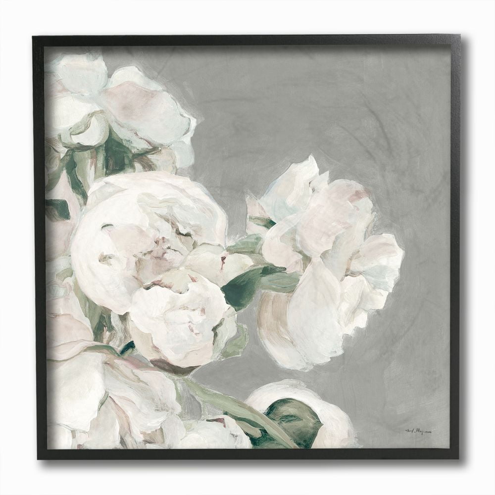 Stupell Industries Beautiful Large Flowers Neutral Grey Painting Framed Giclee Texturized Art by Marilyn Hageman