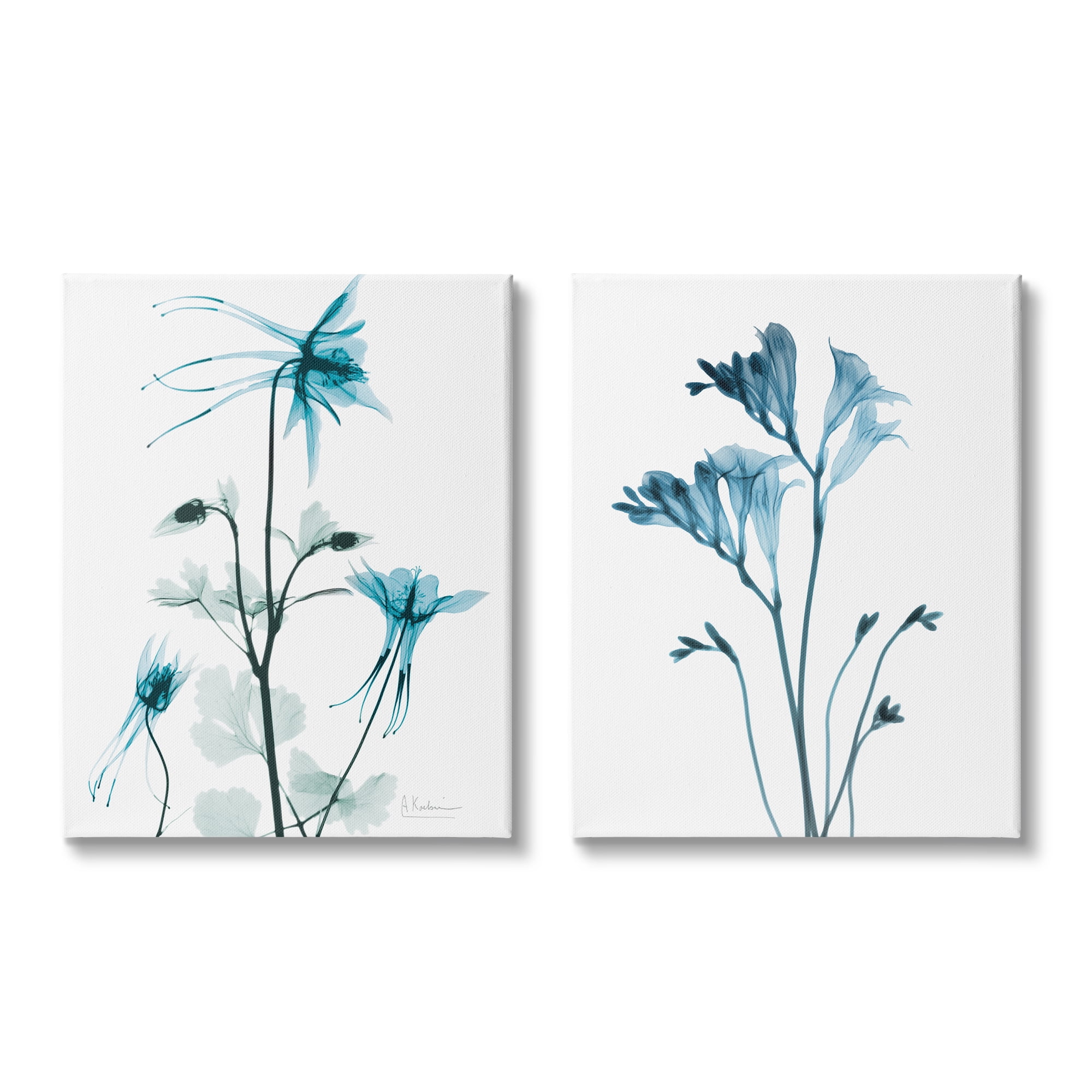 Stupell Industries Beautiful Minimalist Blue Flower Plant Stem Photograph Gallery-Wrapped Canvas Print Wall Art Set of 2, 24x30, by Albert Koetsier