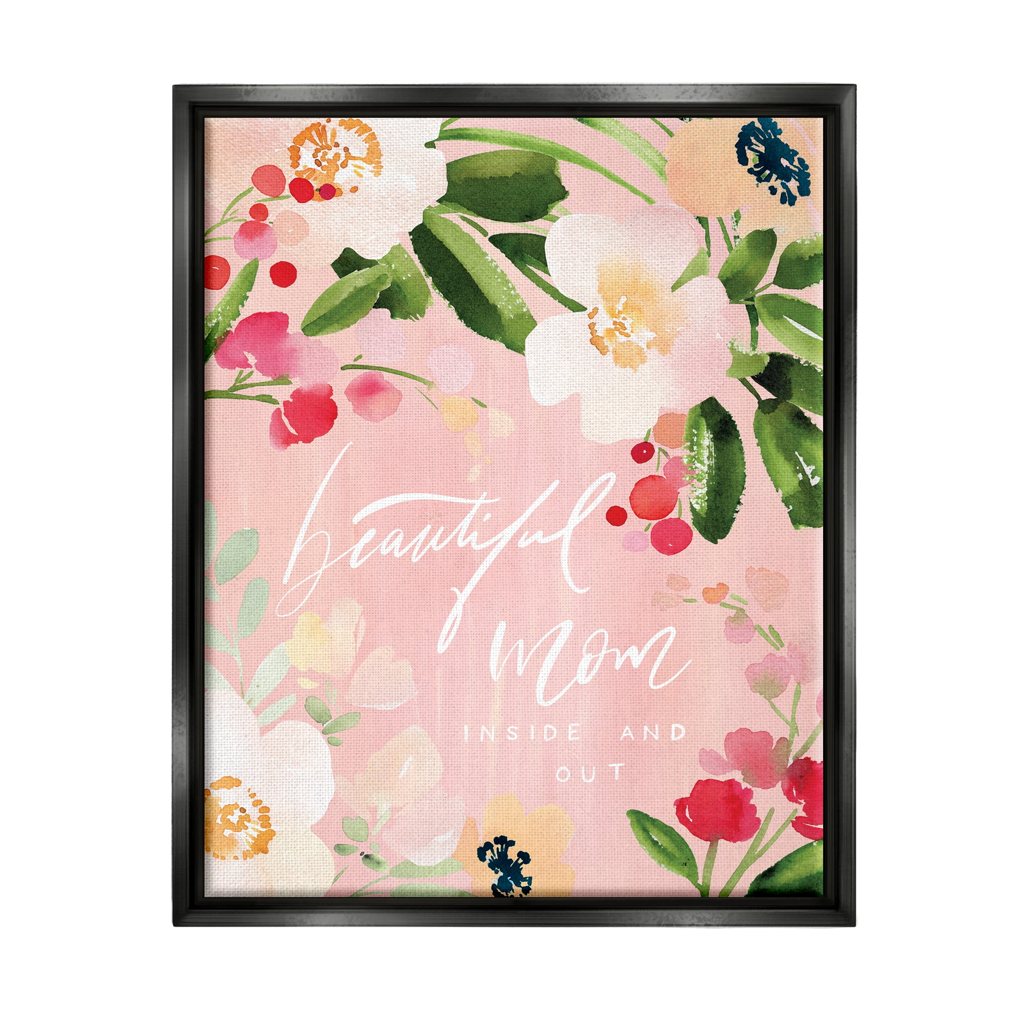 Stupell Industries Beautiful Mom Floral Mother's Day Holiday Painting Black Floater Framed Art Print Wall Art