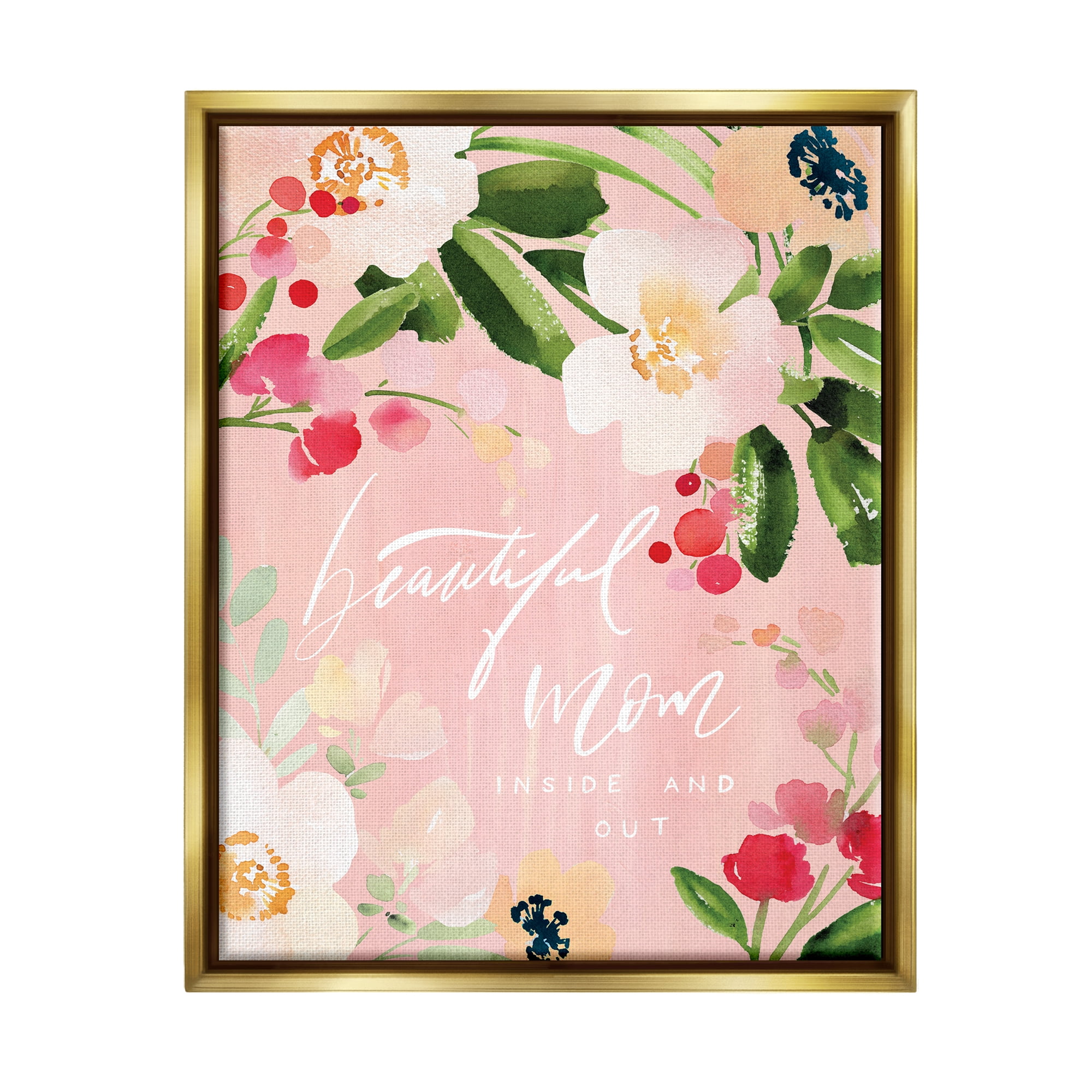 Stupell Industries Beautiful Mom Floral Mother's Day Holiday Painting Gold Floater Framed Art Print Wall Art