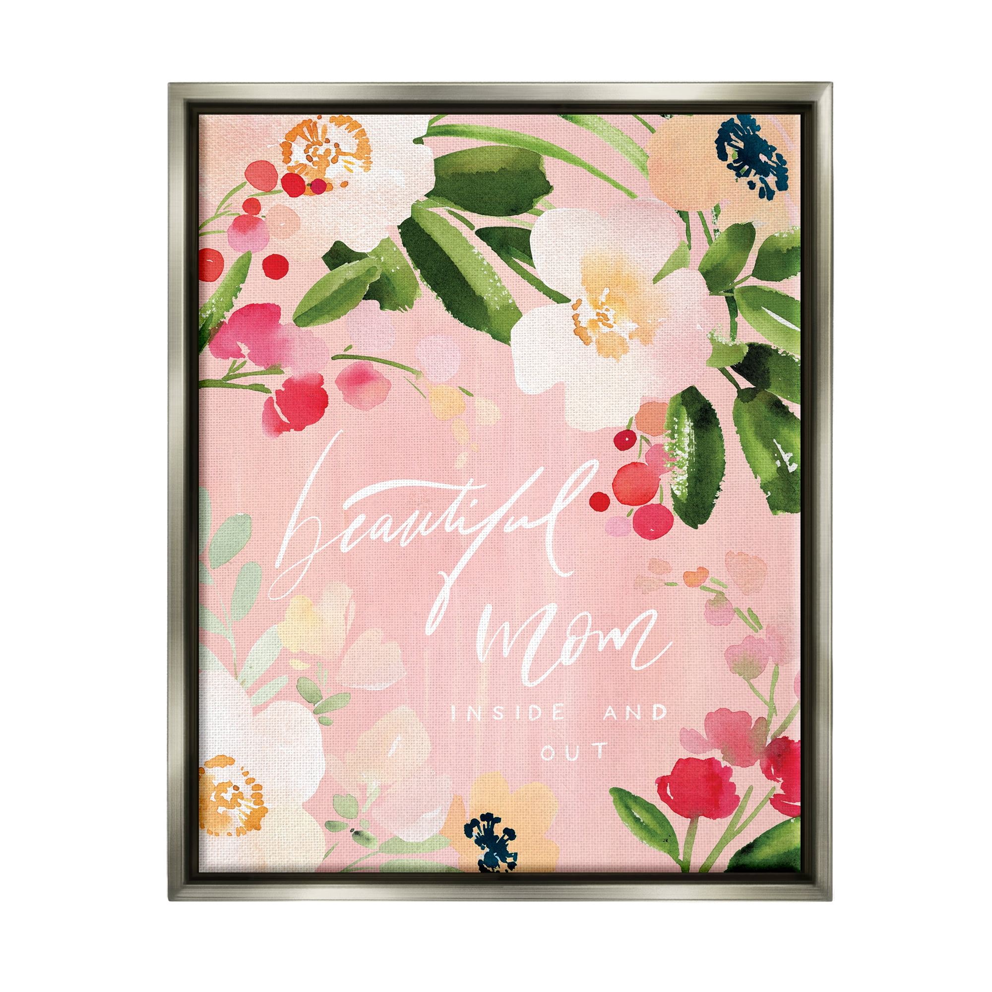 Stupell Industries Beautiful Mom Floral Mother's Day Holiday Painting Gray Floater Framed Art Print Wall Art