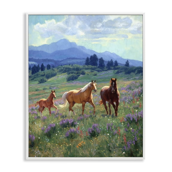 Stupell Industries Beautiful Mountain Valley Horses Landscape & Nature Painting White Framed Art Print Wall Art, 11 x 14