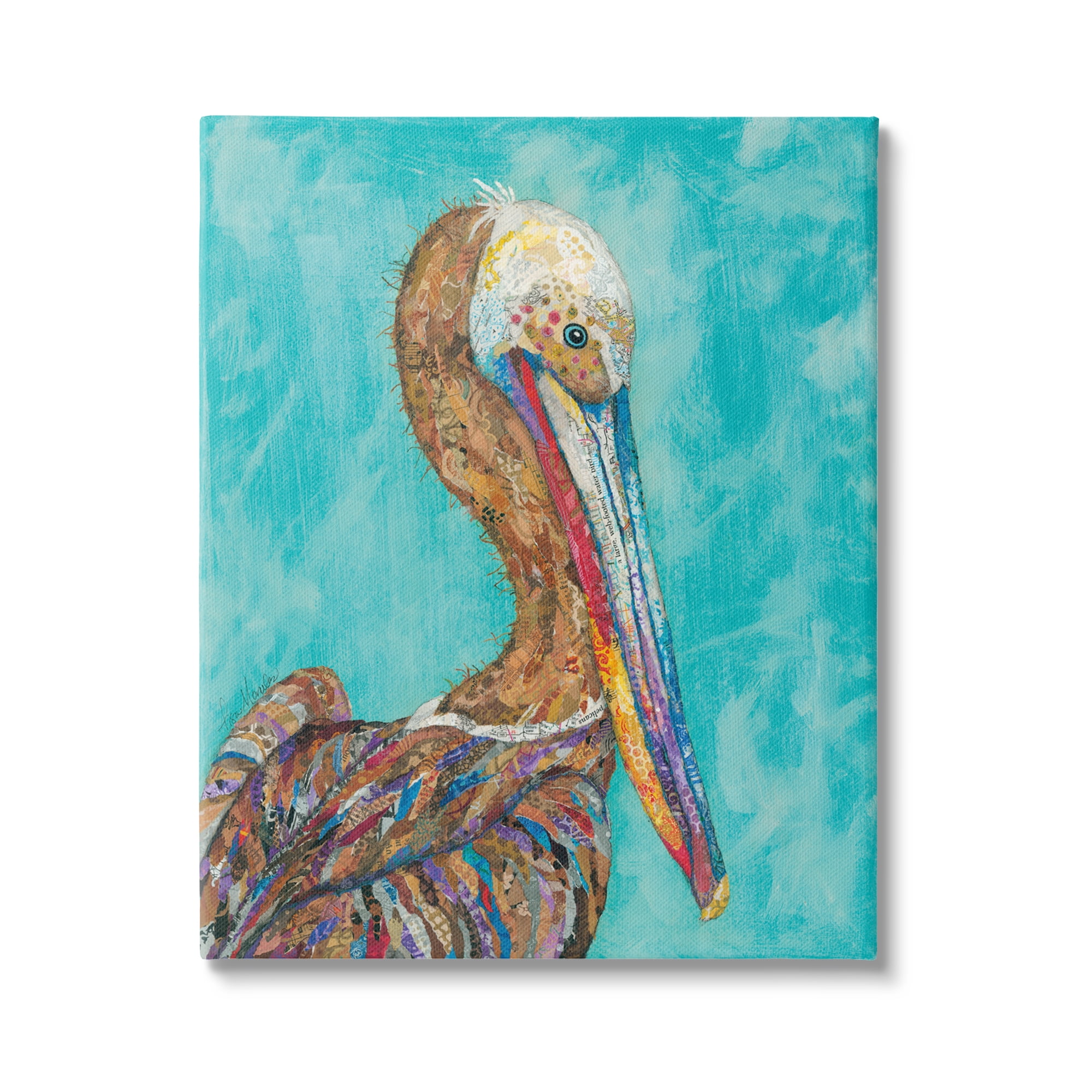Stupell Industries Beautiful Pelican Bird Vivid Collaged Patterns Design Painting Gallery Wrapped Canvas Print Wall Art, Design by Lisa Morales