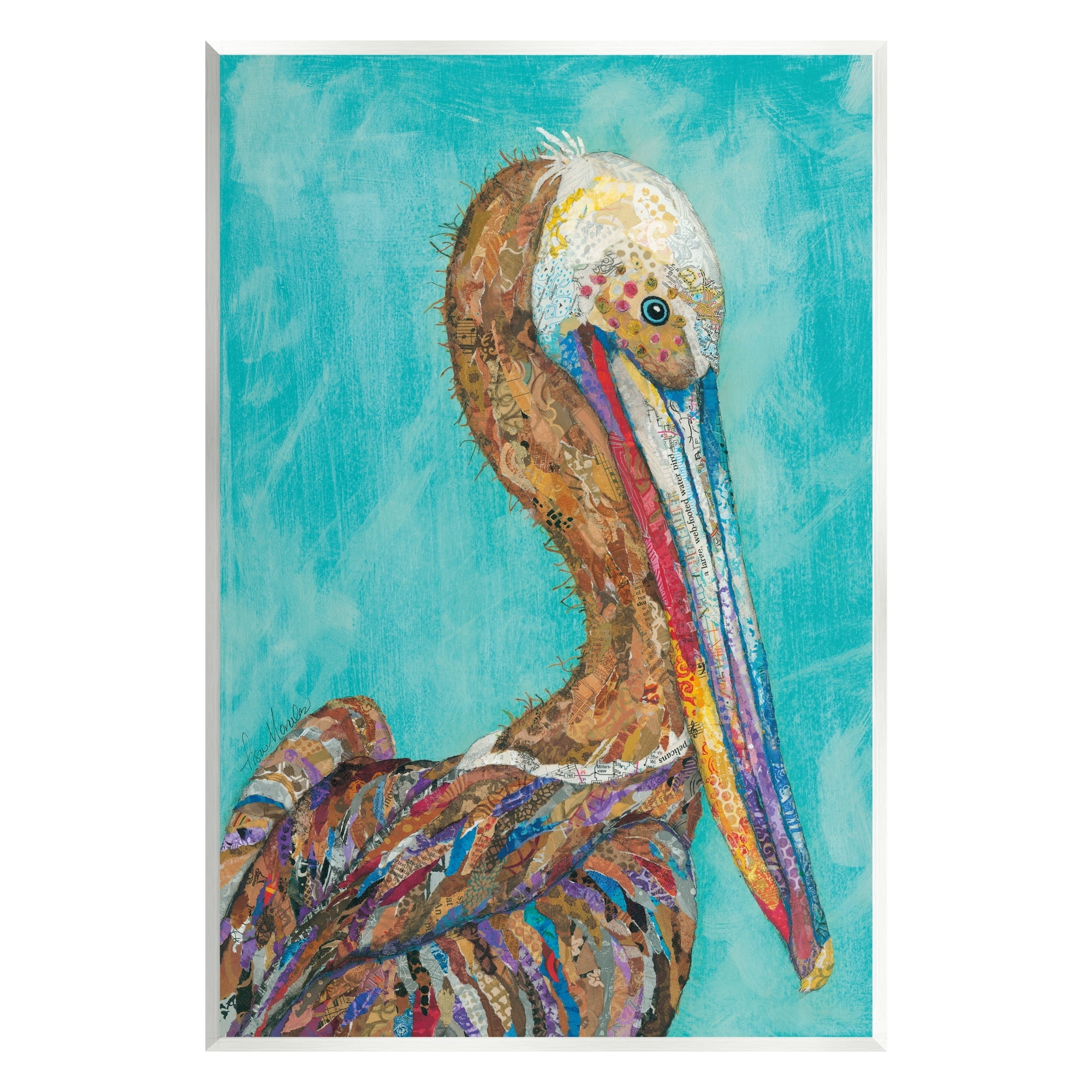 Stupell Industries Beautiful Pelican Bird Vivid Collaged Patterns Design Painting Unframed Art Print Wall Art, Design by Lisa Morales
