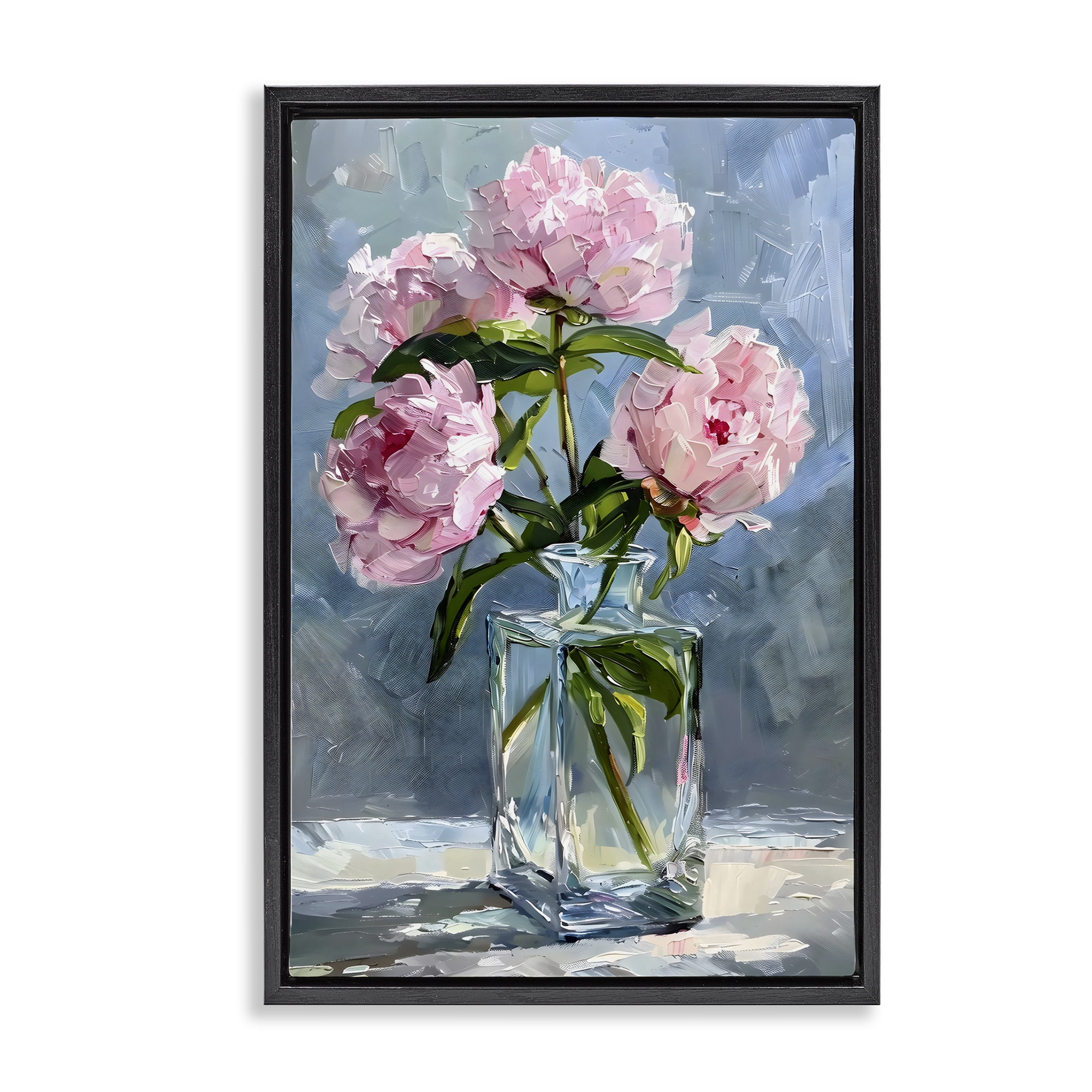 Stupell Industries Beautiful Pink Pastel Peonies Black Framed Floater Canvas Wall Art, design by Creative Studio