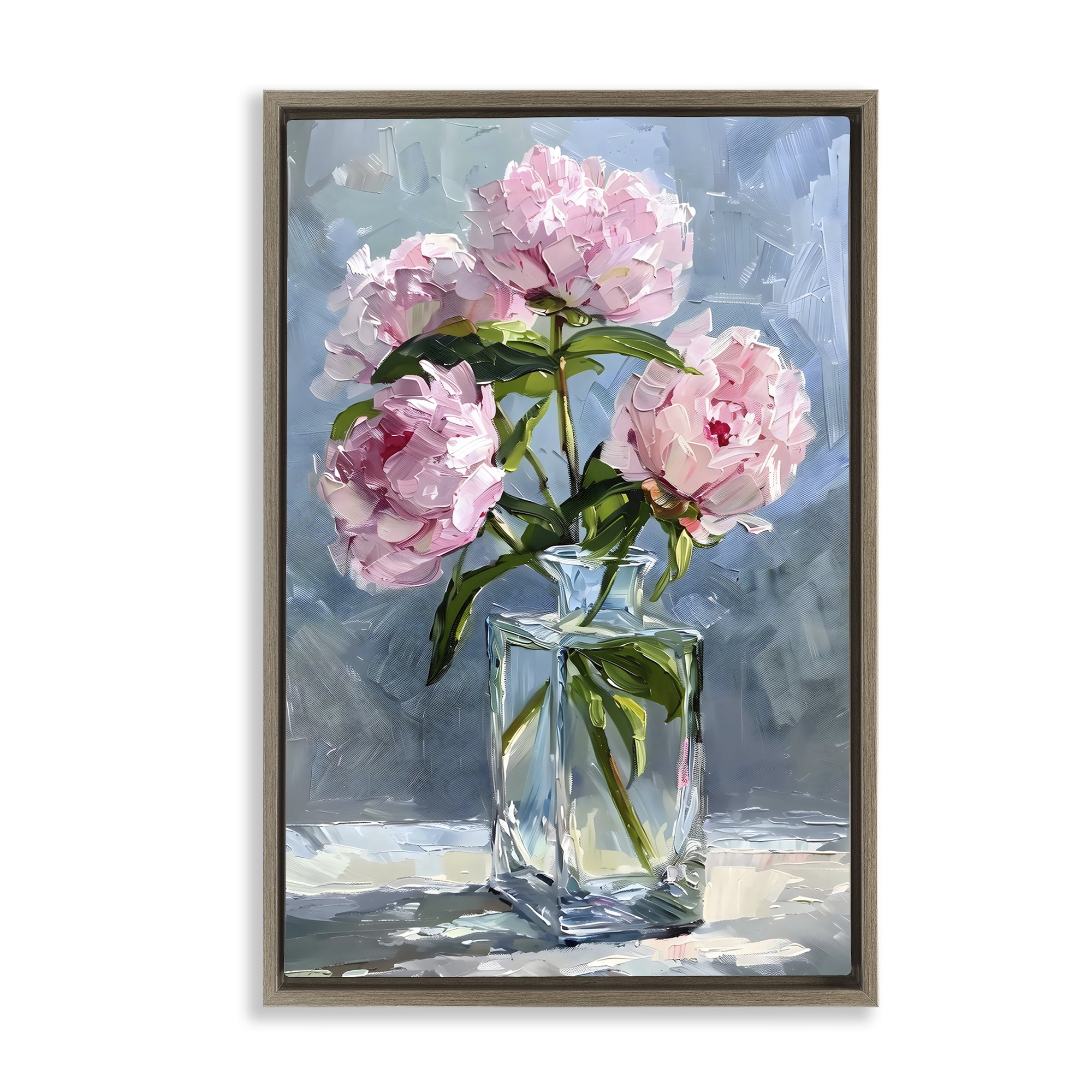 Stupell Industries Beautiful Pink Pastel Peonies Brown Framed Floater Canvas Wall Art, design by Creative Studio