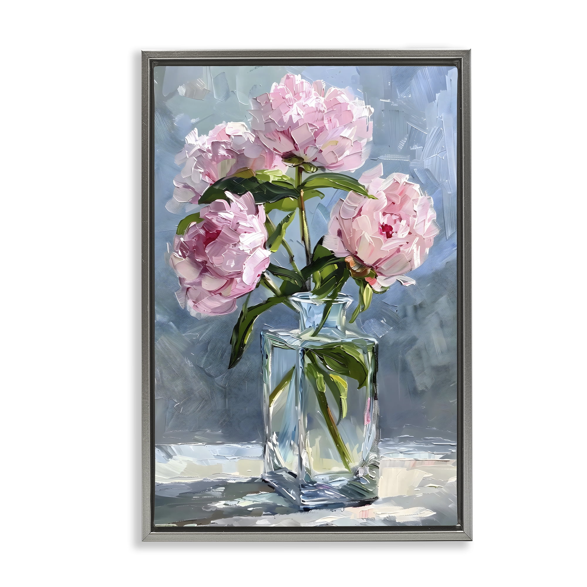 Stupell Industries Beautiful Pink Pastel Peonies Gray Framed Floater Canvas Wall Art, design by Creative Studio