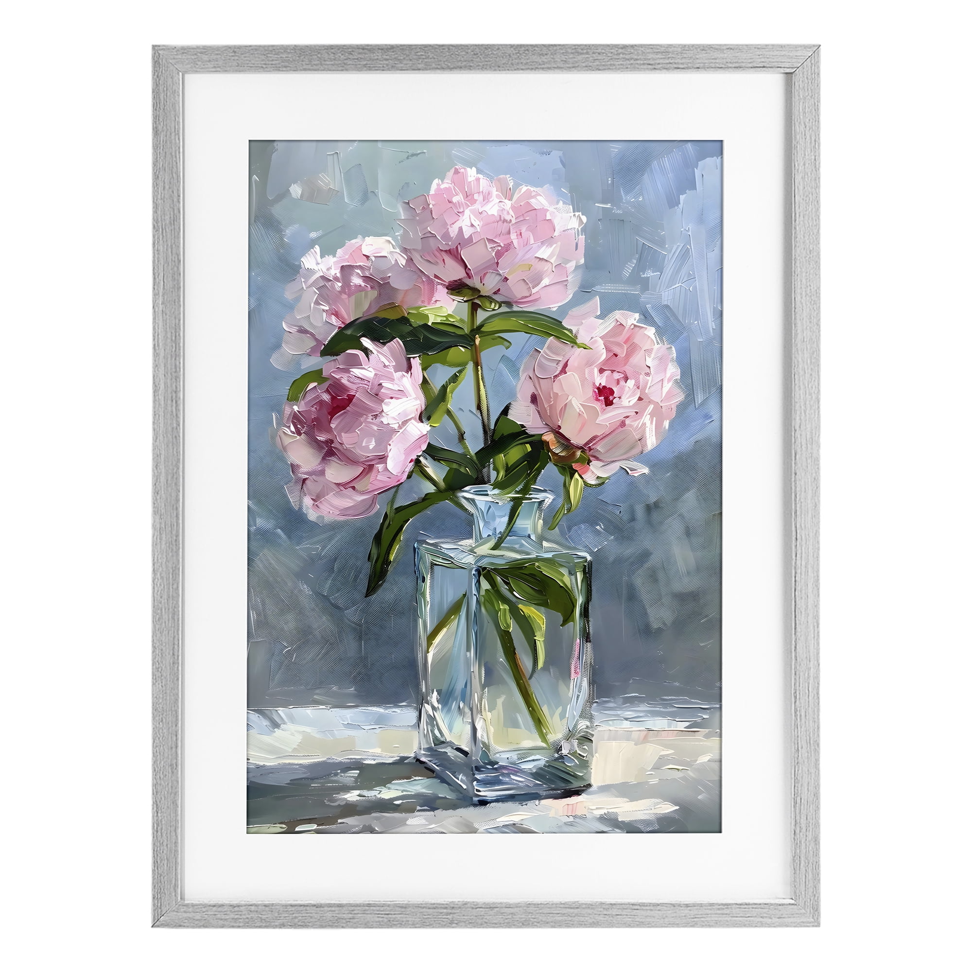 Stupell Industries Beautiful Pink Pastel Peonies Gray Framed Print Under Glass, design by Creative Studio