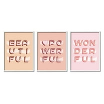 Stupell Industries Beautiful Powerful Wonderful Encouragement Pink White Heart Graphic Art White Framed Art Print Wall Art Set of 3, 11x14, by Daphne Polselli