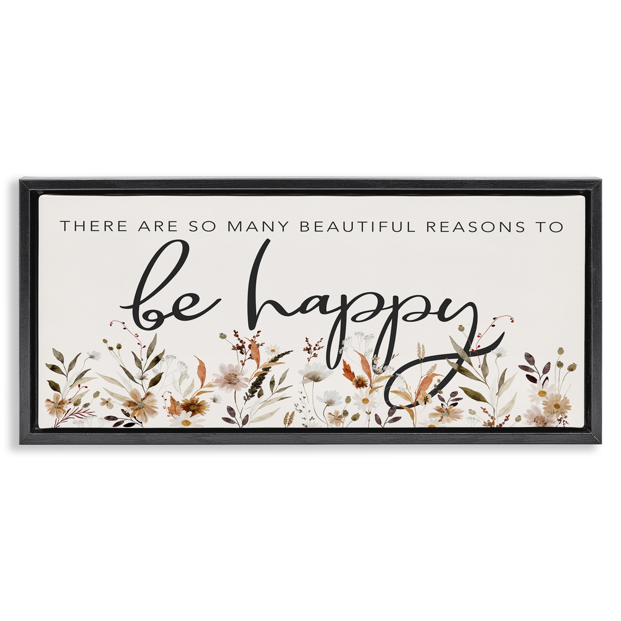 Stupell Industries Beautiful Reasons Sentiment Plants & Flowers Painting Black Floater Framed Canvas Art Print Wall Art, 25 x 11