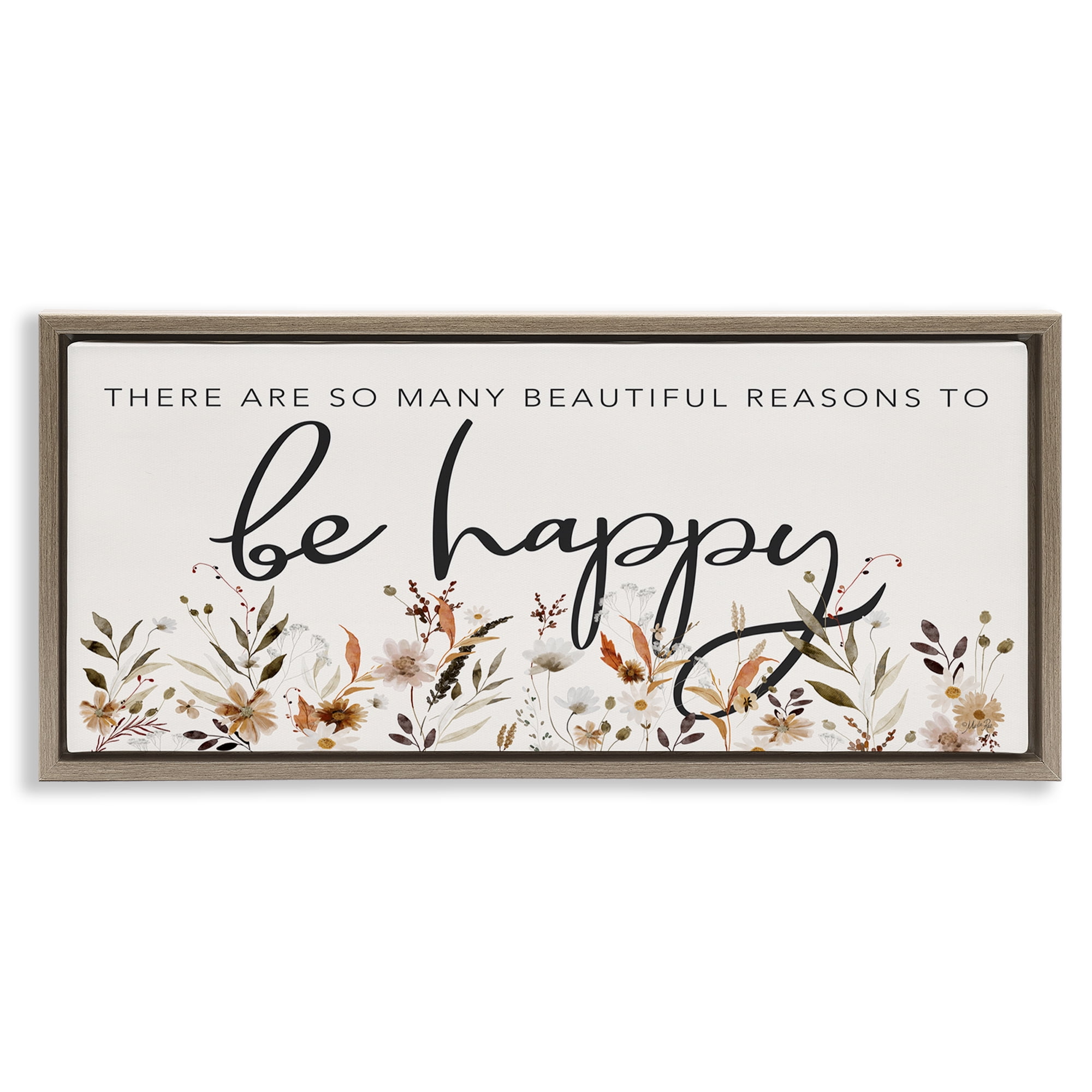 Stupell Industries Beautiful Reasons Sentiment Plants & Flowers Painting Brown Floater Framed Canvas Art Print Wall Art, 31 x 14