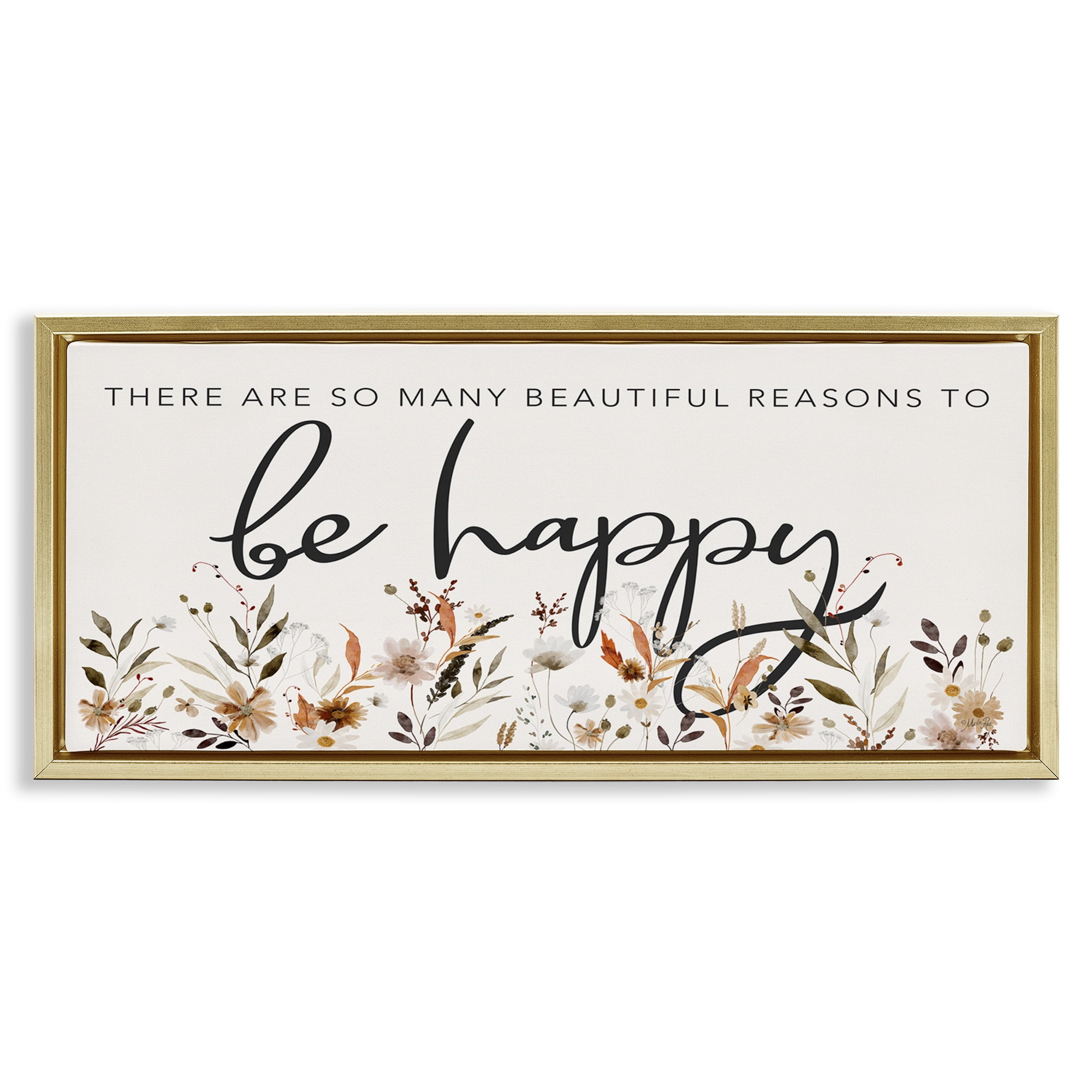 Stupell Industries Beautiful Reasons Sentiment Plants & Flowers Painting Gold Floater Framed Canvas Art Print Wall Art, 25 x 11