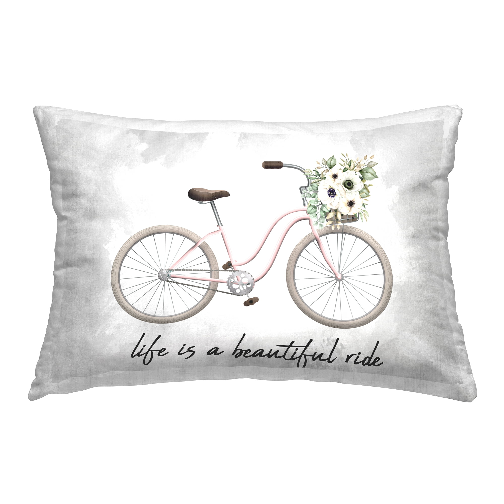 Stupell Industries Beautiful Ride Floral Bike Decorative Printed Throw Pillow Design by Kim Allen.