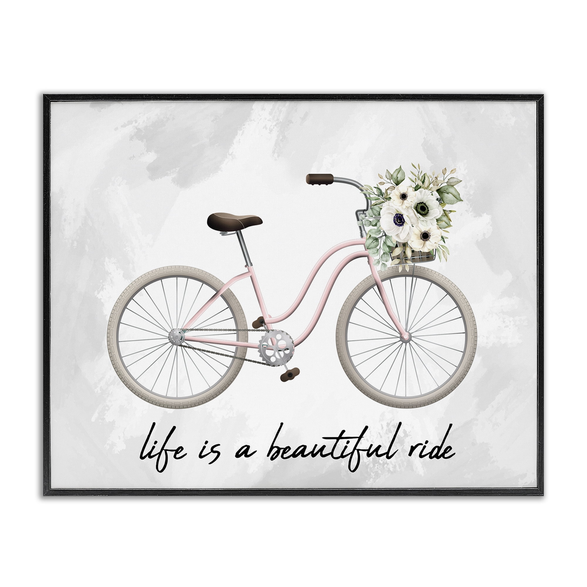 Stupell Industries Beautiful Ride Floral Bike Transportation Painting Black Framed Art Print Wall Art, 20 x 16