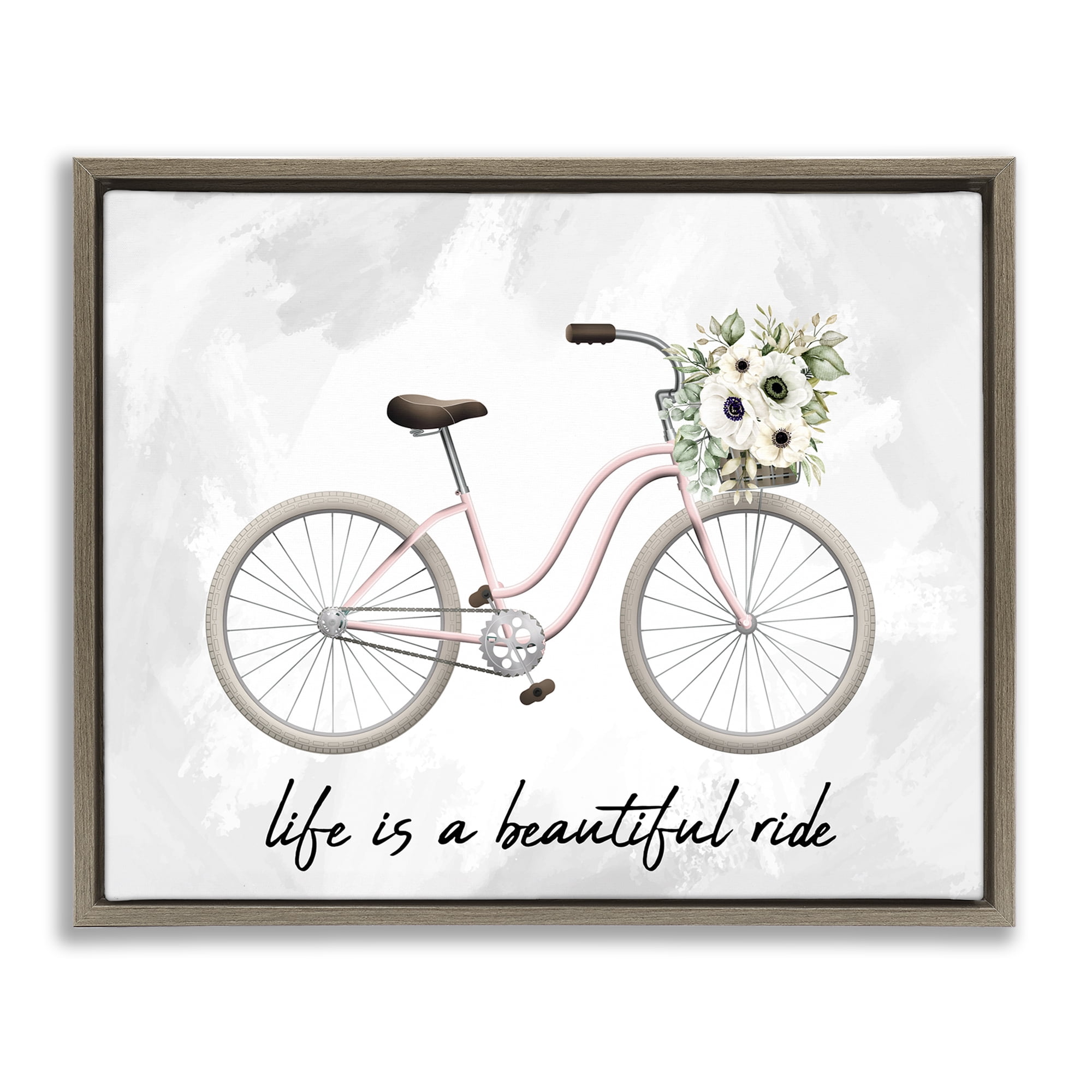 Stupell Industries Beautiful Ride Floral Bike Transportation Painting Brown Floater Framed Canvas Art Print Wall Art, 31 x 25