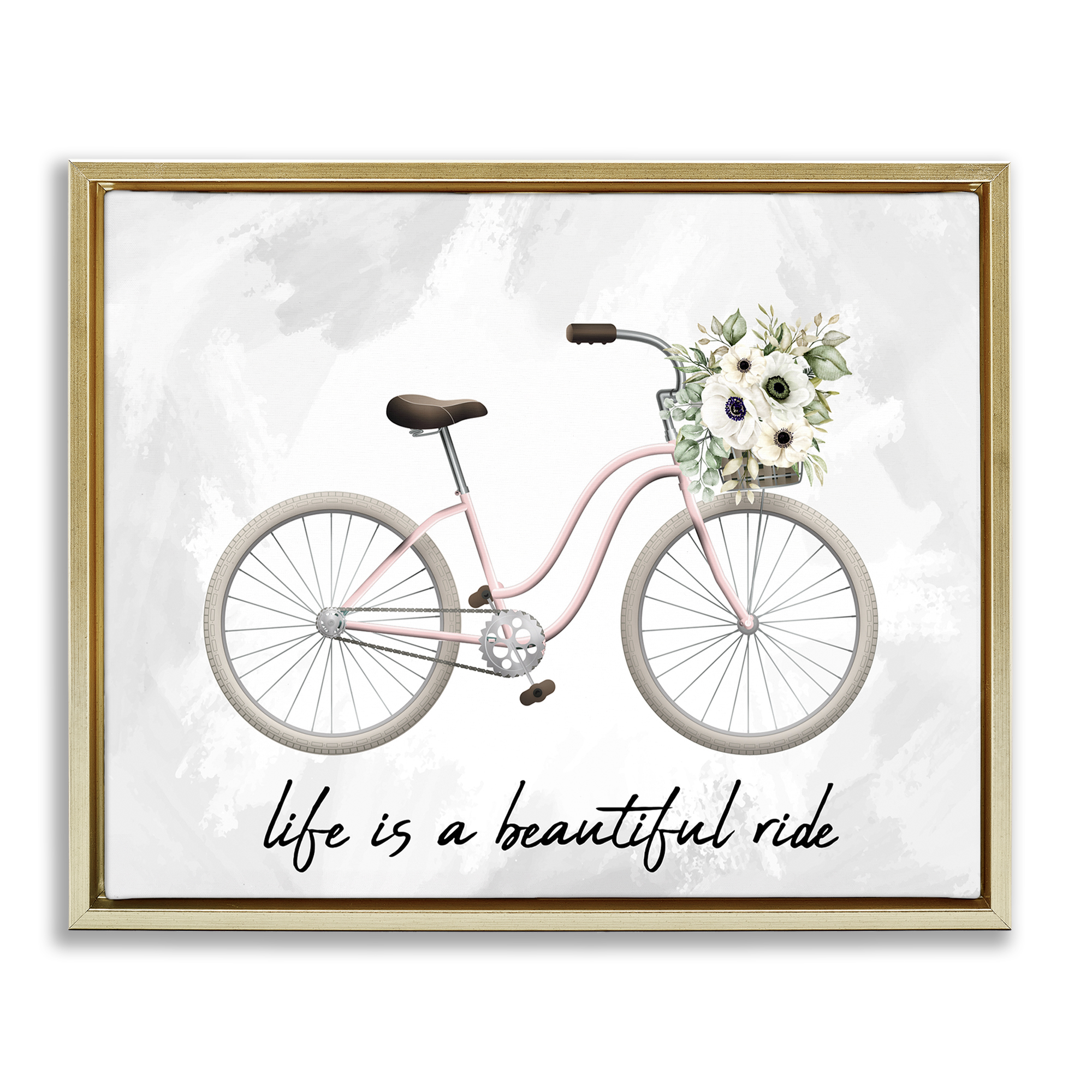 Stupell Industries Beautiful Ride Floral Bike Transportation Painting Gold Floater Framed Canvas Art Print Wall Art, 21 x 17