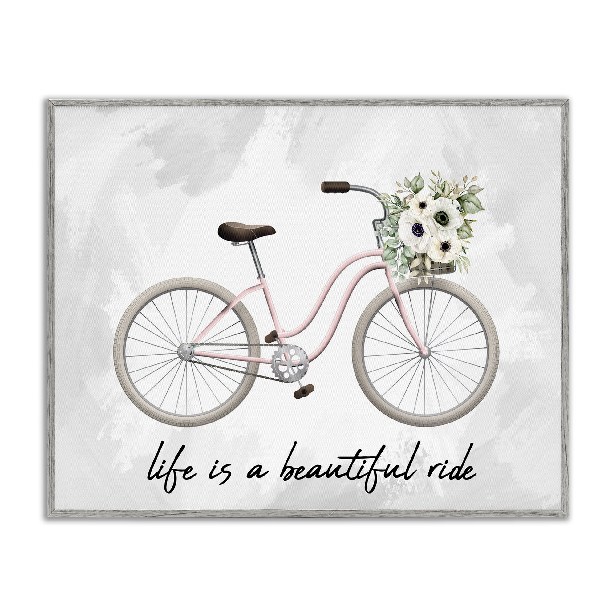 Stupell Industries Beautiful Ride Floral Bike Transportation Painting Gray Framed Art Print Wall Art, 30 x 24