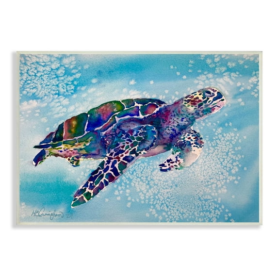 Stupell Industries Beautiful Sea Turtle Swimming Stippled Water Splashing, 19 x 13, Design by MB Cunningham