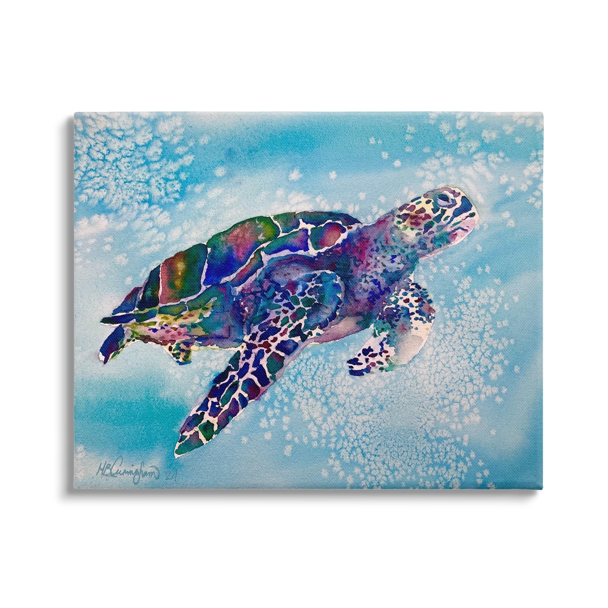 Colorful Sea Turtle Swimming Canvas Wall Art, 20" x 16"