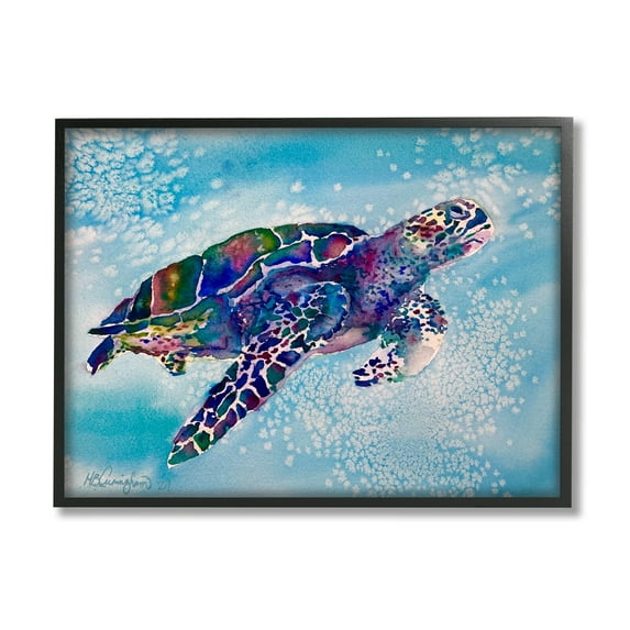Stupell Industries Beautiful Sea Turtle Swimming Stippled Water Splashing, 20 x 16, Design by MB Cunningham
