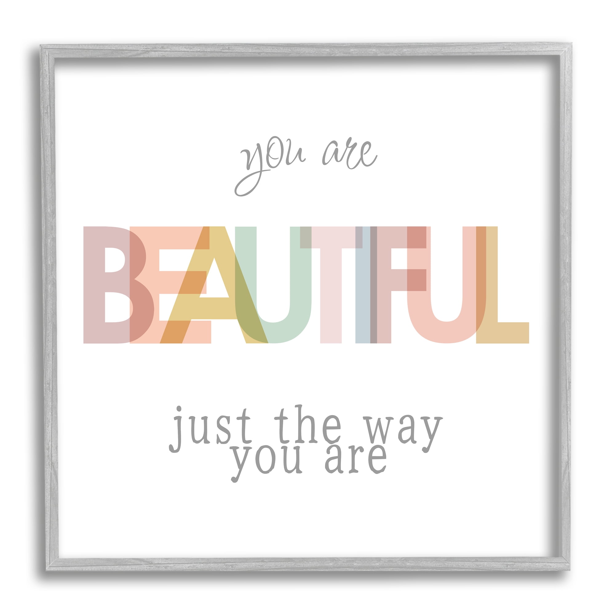 Stupell Industries Beautiful Self Confidence Phrase Inspirational Painting Gray Framed Art Print Wall Art, 17 x 17