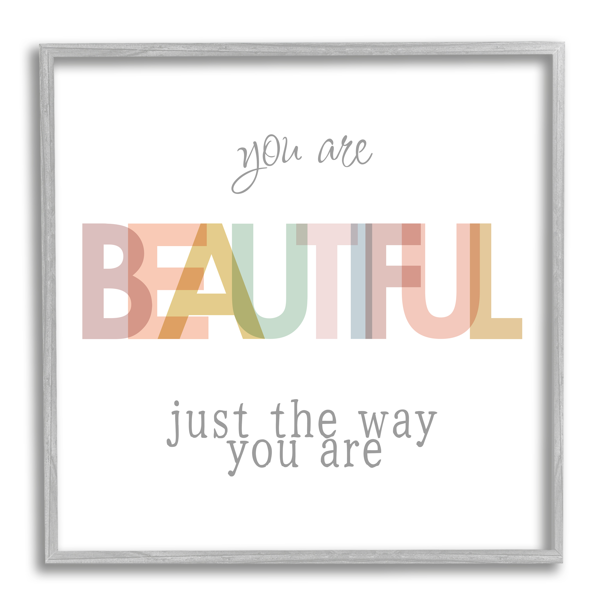 Stupell Industries Beautiful Self Confidence Phrase Inspirational Painting Gray Framed Art Print Wall Art, 24 x 24
