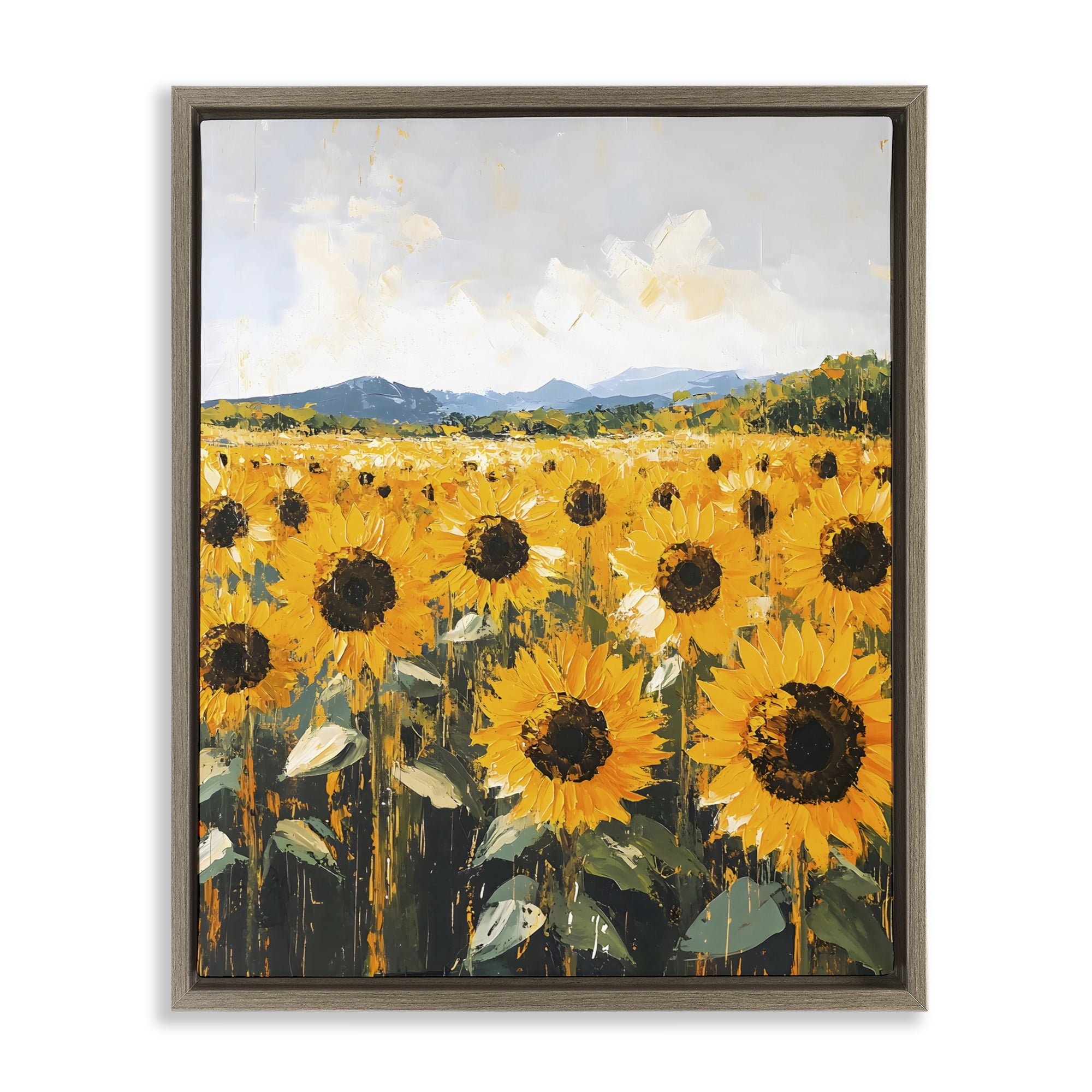 Stupell Industries Beautiful Sunflowers in Field Brown Framed Floater Canvas Wall Art, design by Creative Studio