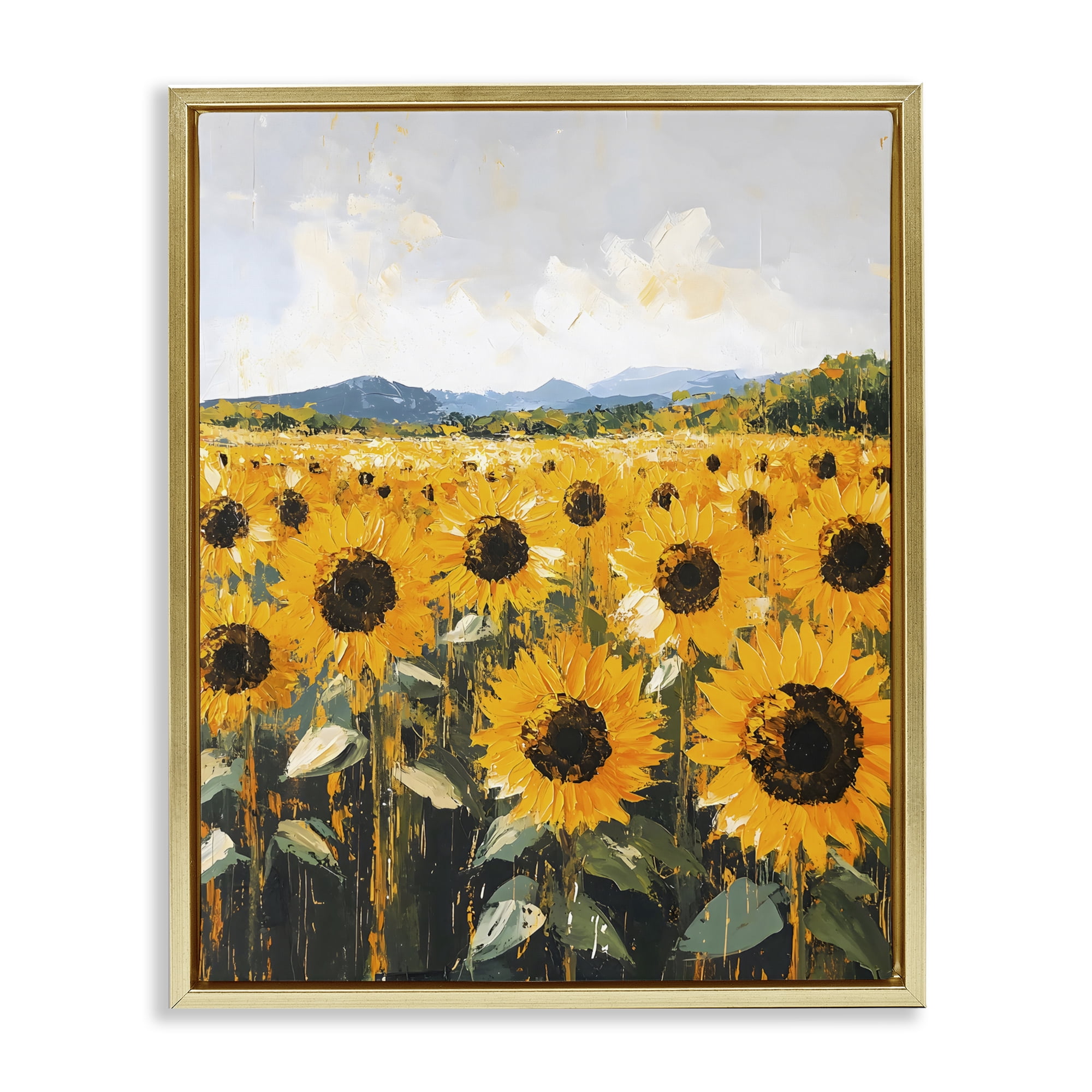Stupell Industries Beautiful Sunflowers in Field Gold Framed Floater Canvas Wall Art, design by Creative Studio