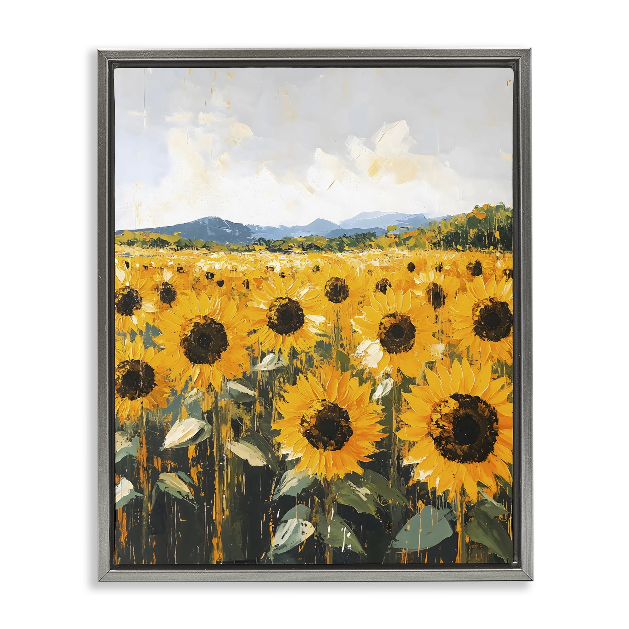 Stupell Industries Beautiful Sunflowers in Field Gray Framed Floater Canvas Wall Art, design by Creative Studio