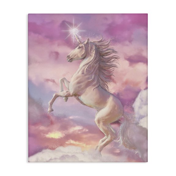 Stupell Industries Bohemian Beautiful Sunset Unicorn Pink Clouds Fantasy Illustration Canvas Art, 16 x 20, by Ziwei Li