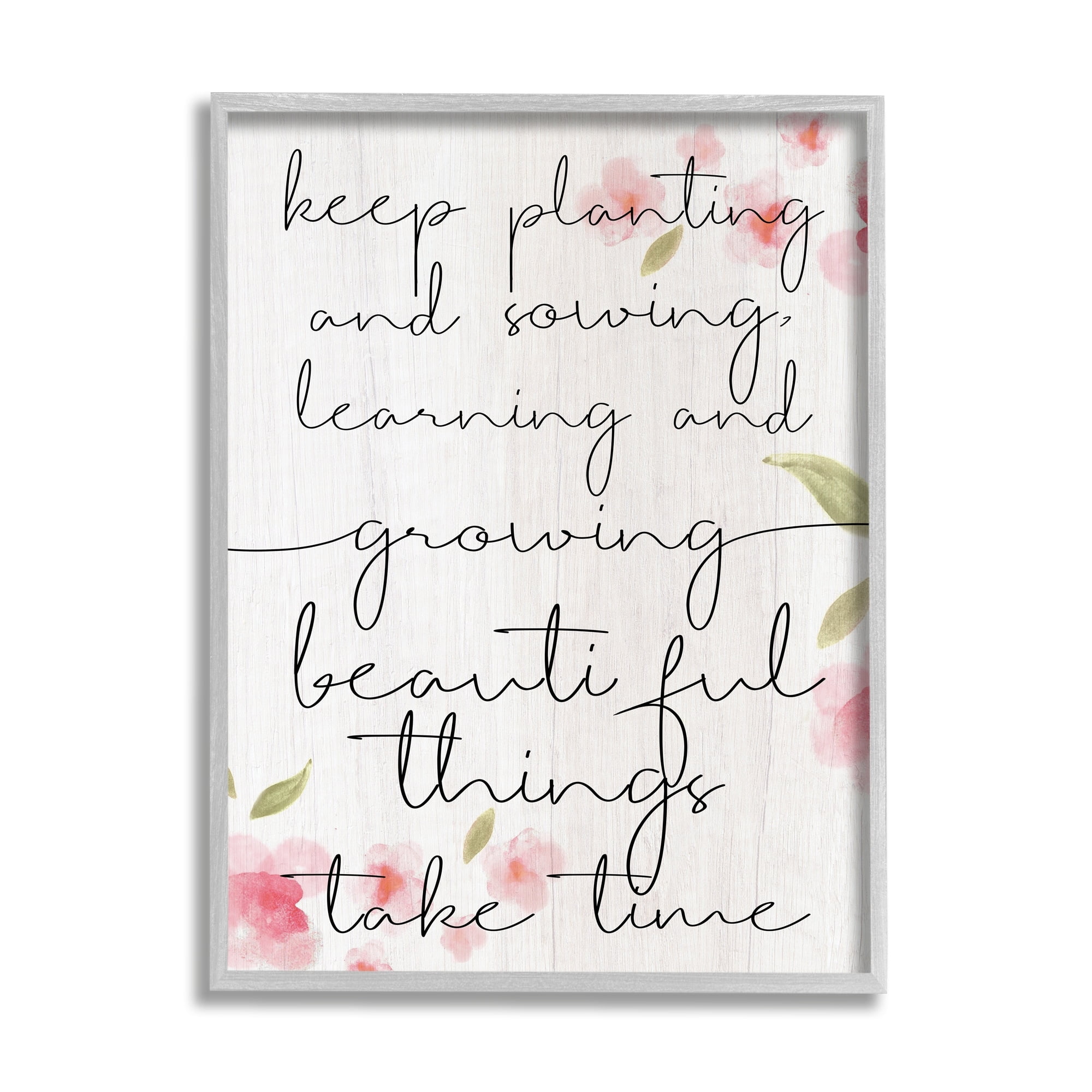 Stupell Industries Beautiful Things Take Time Motivational Phrase Gardening Reference Graphic Art Gray Framed Art Print Wall Art, 11x14, by Daphne Polselli