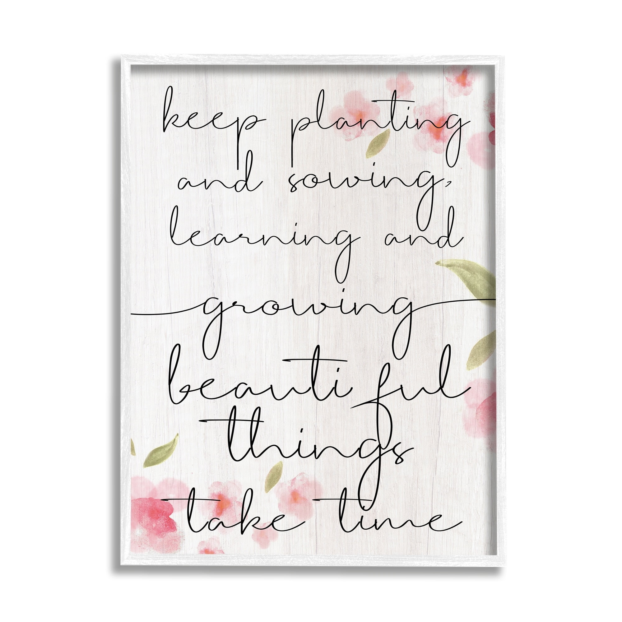 Stupell Industries Beautiful Things Take Time Motivational Phrase Gardening Reference Graphic Art White Framed Art Print Wall Art, 11x14, by Daphne Polselli