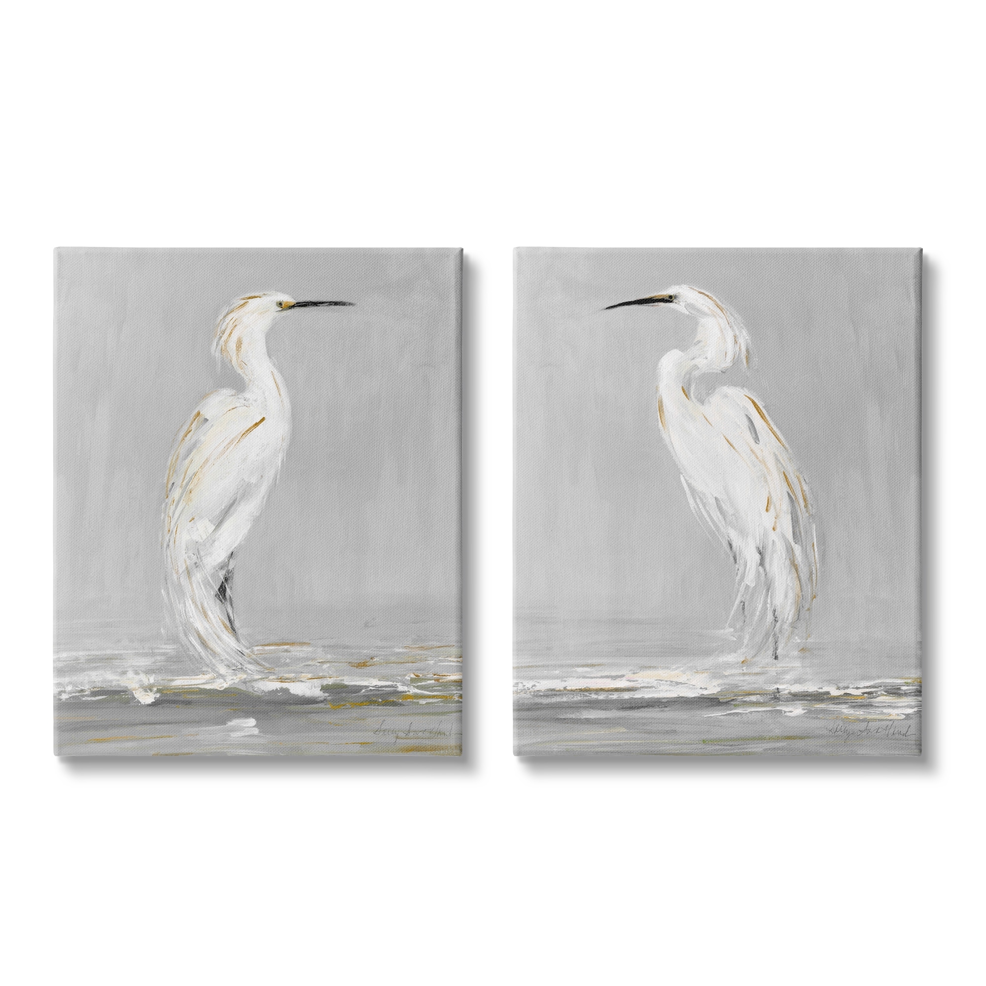 Stupell Industries Beautiful Tranquil Calming White Birds Nature Painting Coastal Painting Gallery-Wrapped Canvas Print Wall Art Set of 2, 16 x 20, Design by Sally Swatland