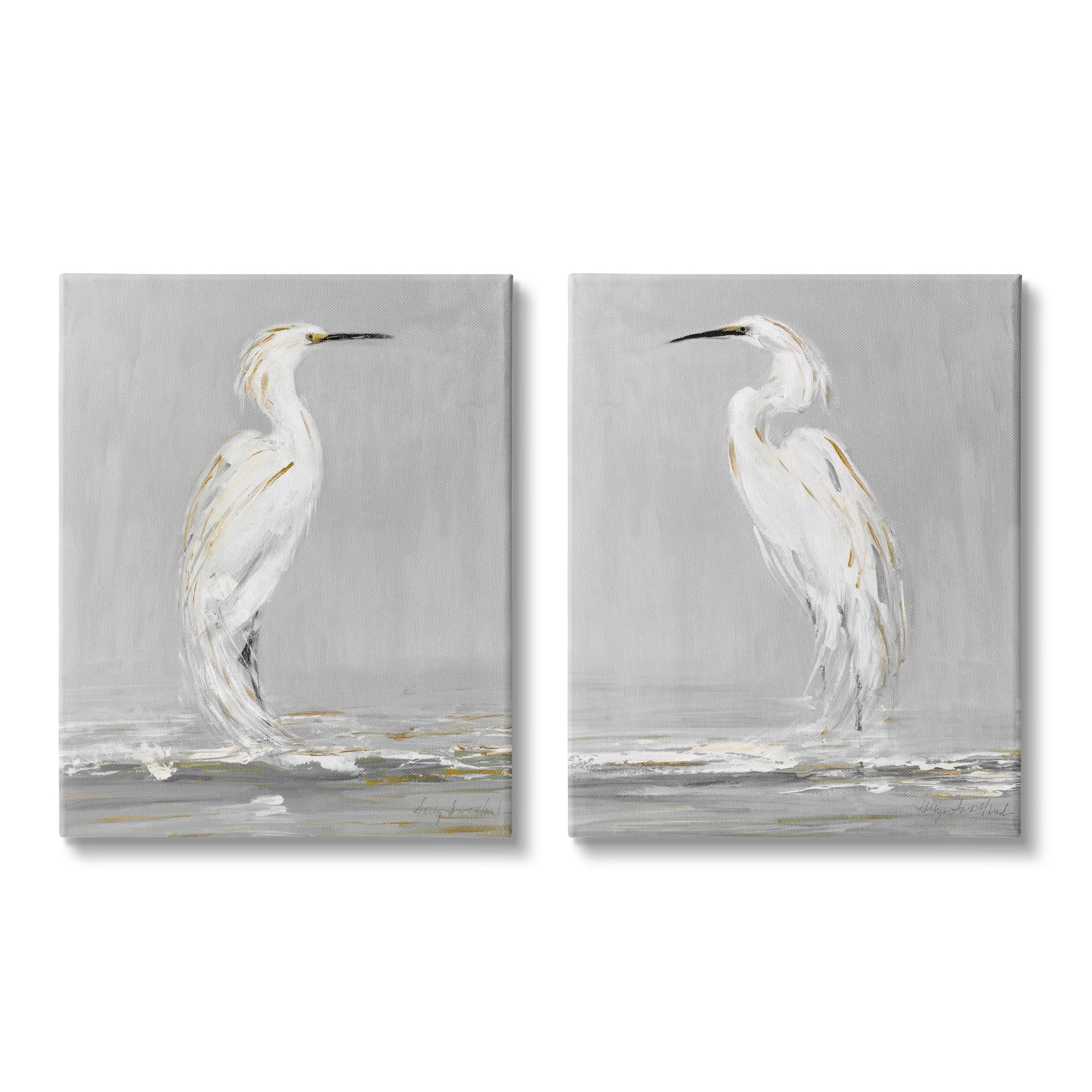 Stupell Industries Beautiful Tranquil Calming White Birds Nature Painting Coastal Painting Gallery-Wrapped Canvas Print Wall Art Set of 2, 24 x 30, Design by Sally Swatland