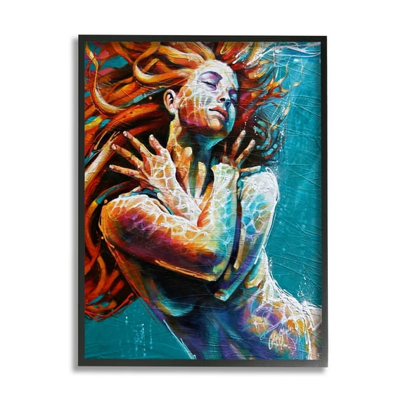 Stupell Industries Beautiful Vivid Woman Underwater Swimming Flowing Hair Framed Wall Art, 11 x 14, Design by Colin John Staples