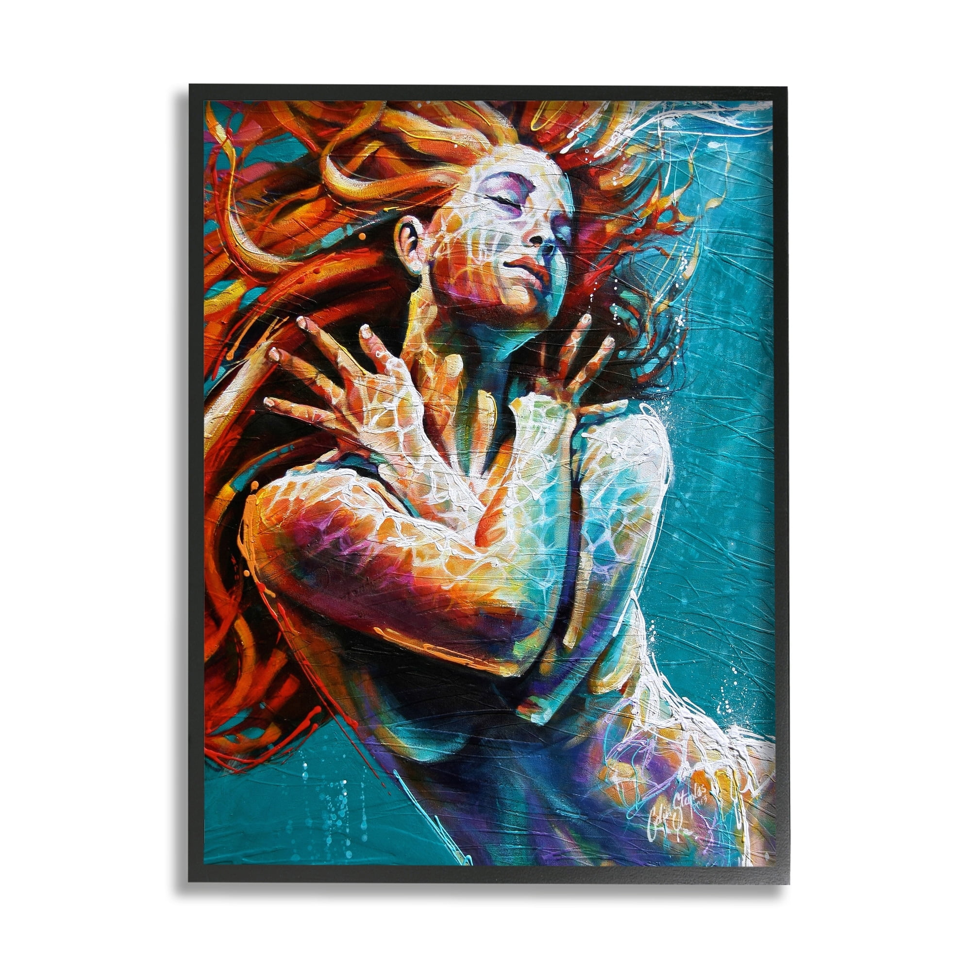 Stupell Industries Beautiful Vivid Woman Underwater Swimming Flowing Hair Framed Wall Art, 24 x 30, Design by Colin John Staples