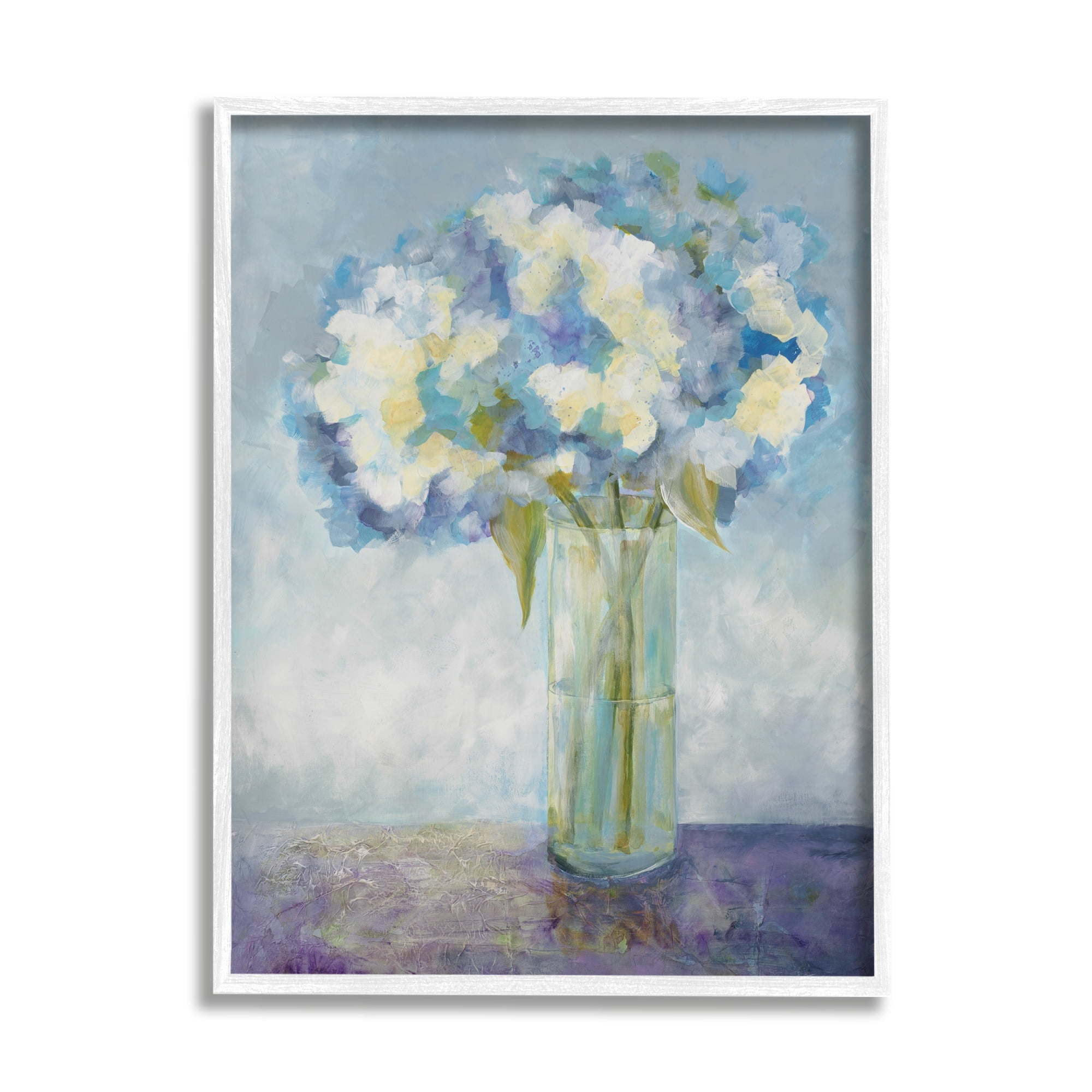 Stupell Industries Beautiful White Blue Hydrangeas Flower Bouquet Painting White Framed Art Print Wall Art, 24x30, by Doris Charest