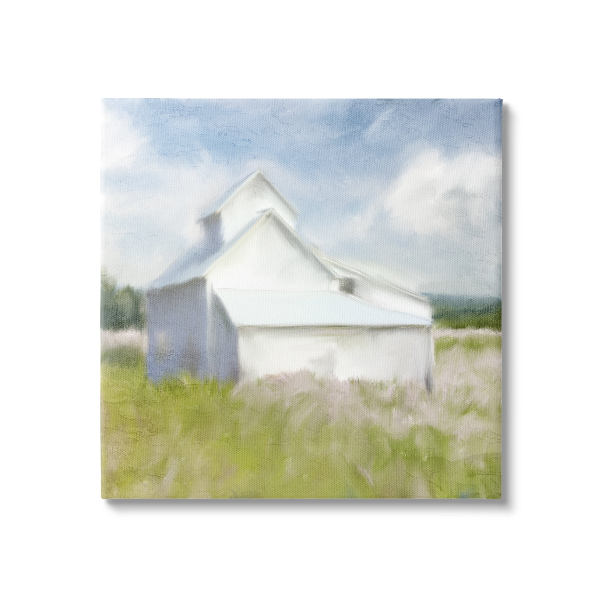 Stupell Industries Beautiful White Farmhouse Cottage Countryside Grassland Farmhouse Painting Gallery-Wrapped Canvas Print Wall Art, 17 x 17, Design by Kim Allen
