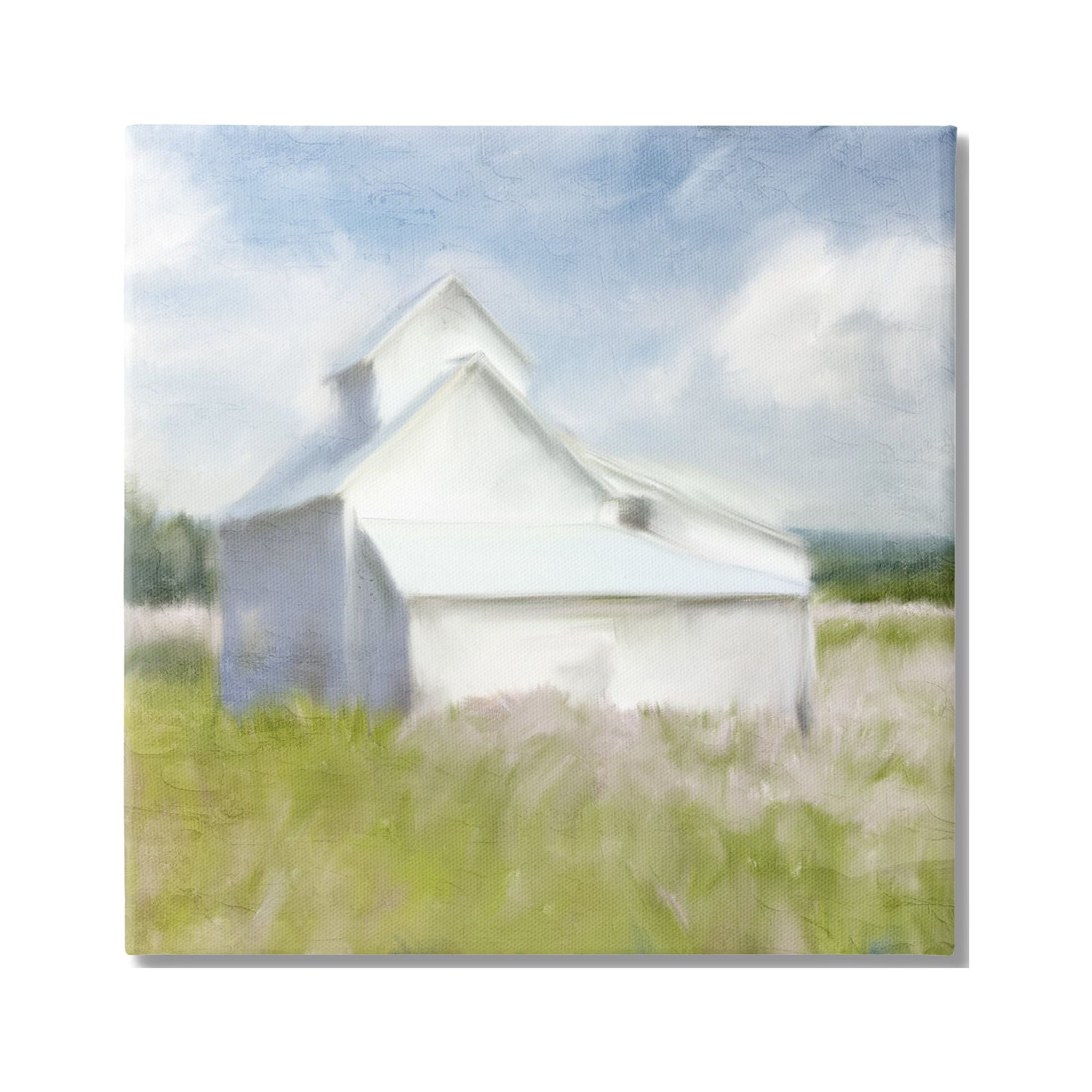 Stupell Industries Beautiful White Farmhouse Cottage Countryside Grassland Farmhouse Painting Gallery-Wrapped Canvas Print Wall Art, 36 x 36, Design by Kim Allen