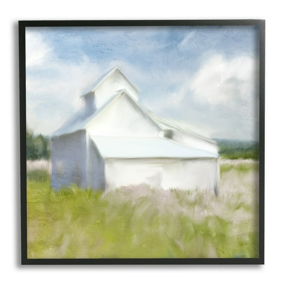 Stupell Industries Beautiful White Farmhouse Cottage Countryside Grassland Paintings Black Framed Art Print Wall Art, 12x12, by Kim Allen