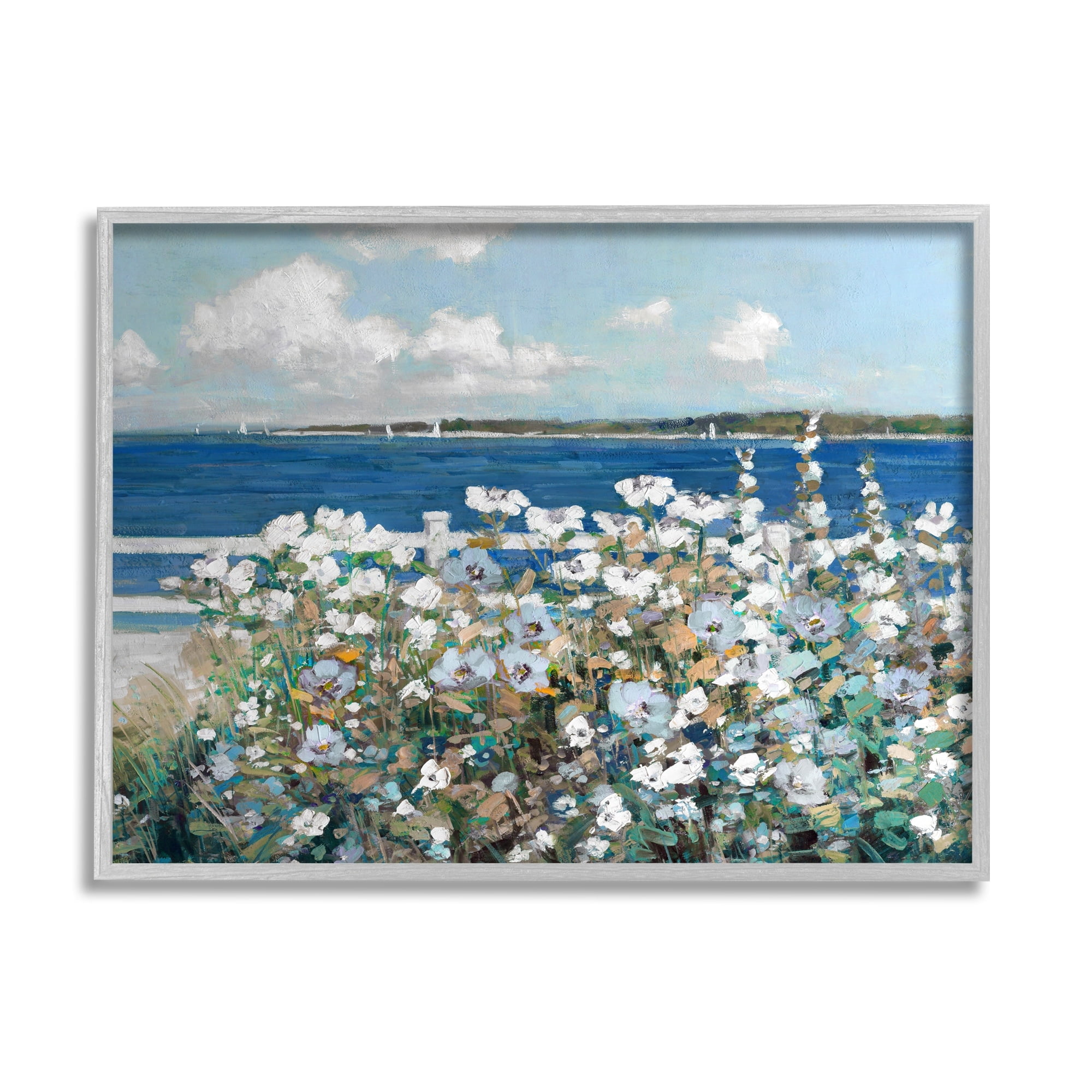 Stupell Industries Beautiful White Flower Bush Seaside Fence Ocean View , 20 x 16, Design by Sally Swatland