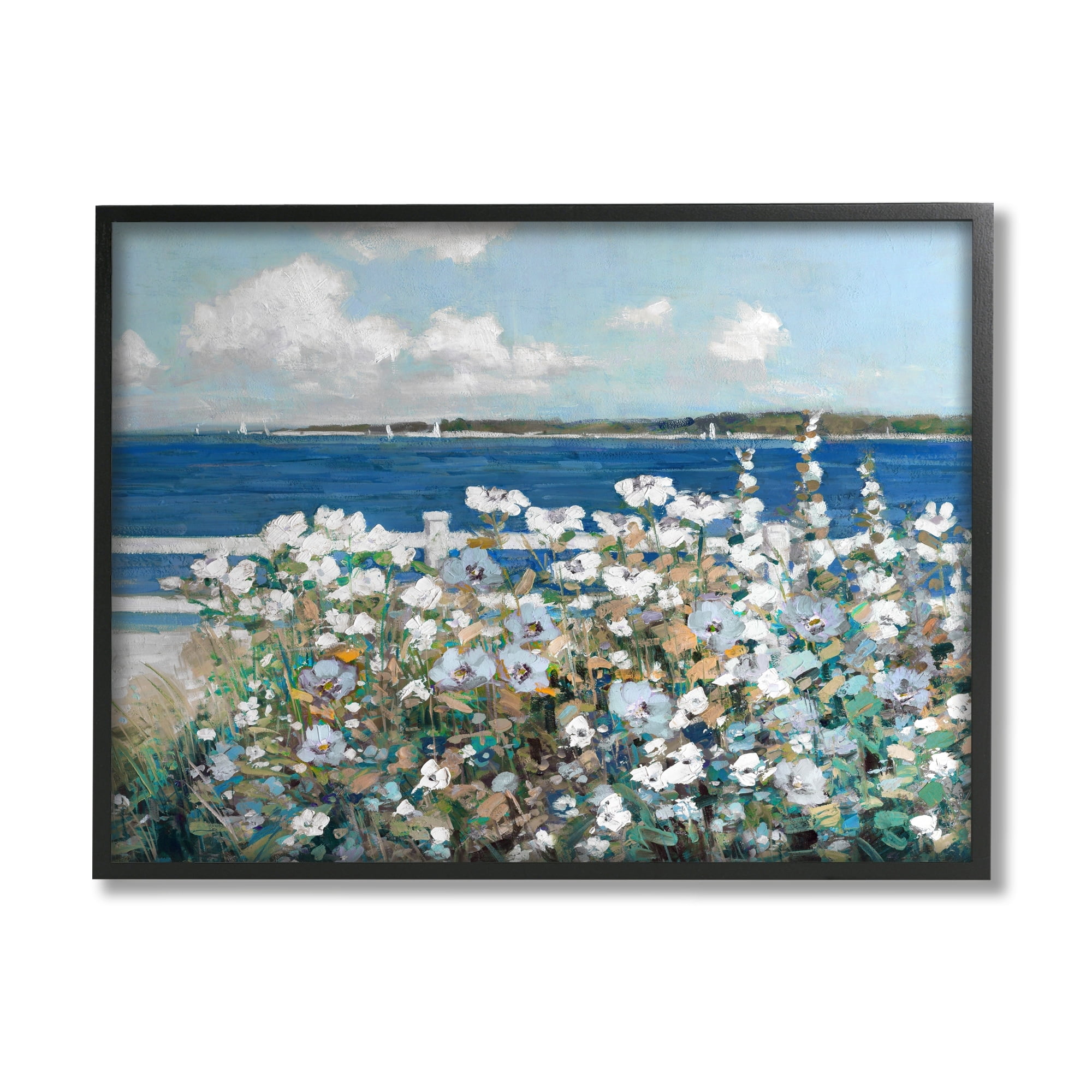 Stupell Industries Beautiful White Flower Bush Seaside Fence Ocean View , 20 x 16, Design by Sally Swatland