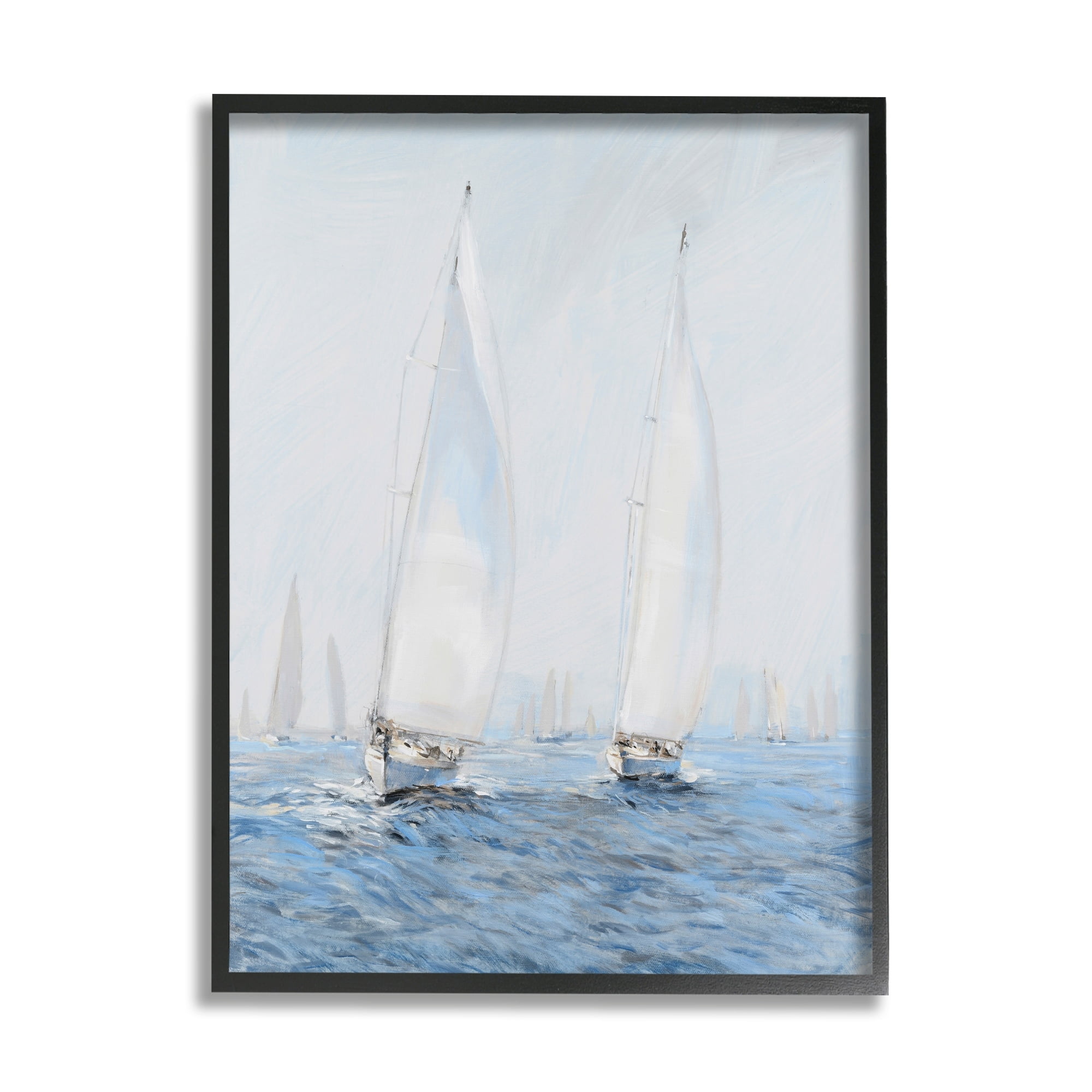 Stupell Industries Beautiful White Sailboats Drifting Ocean Waves Painting Black Framed Art Print Wall Art, 24x30, by Tim OToole