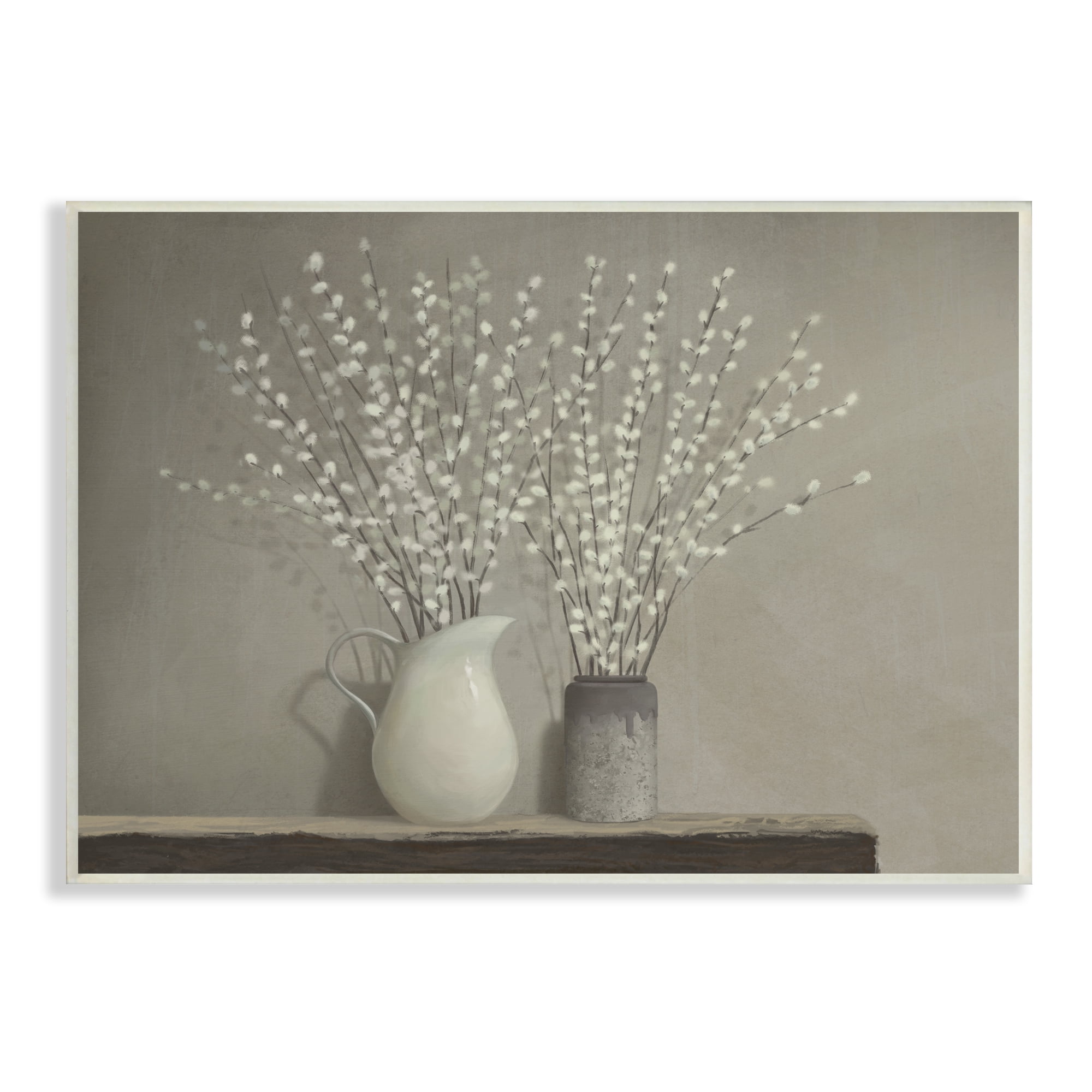 Stupell Industries Beautiful Willow Flower Neutral Grey Painting, 13 x 19,Design by Ziwei Li