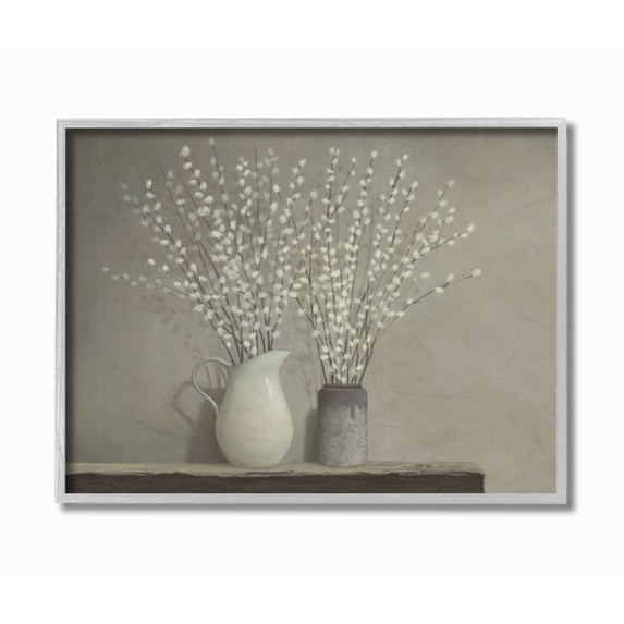 Stupell Industries Beautiful Willow Flower Neutral Grey Painting Gray Farmhouse Rustic Framed Giclee Texturized Art by Ziwei Li