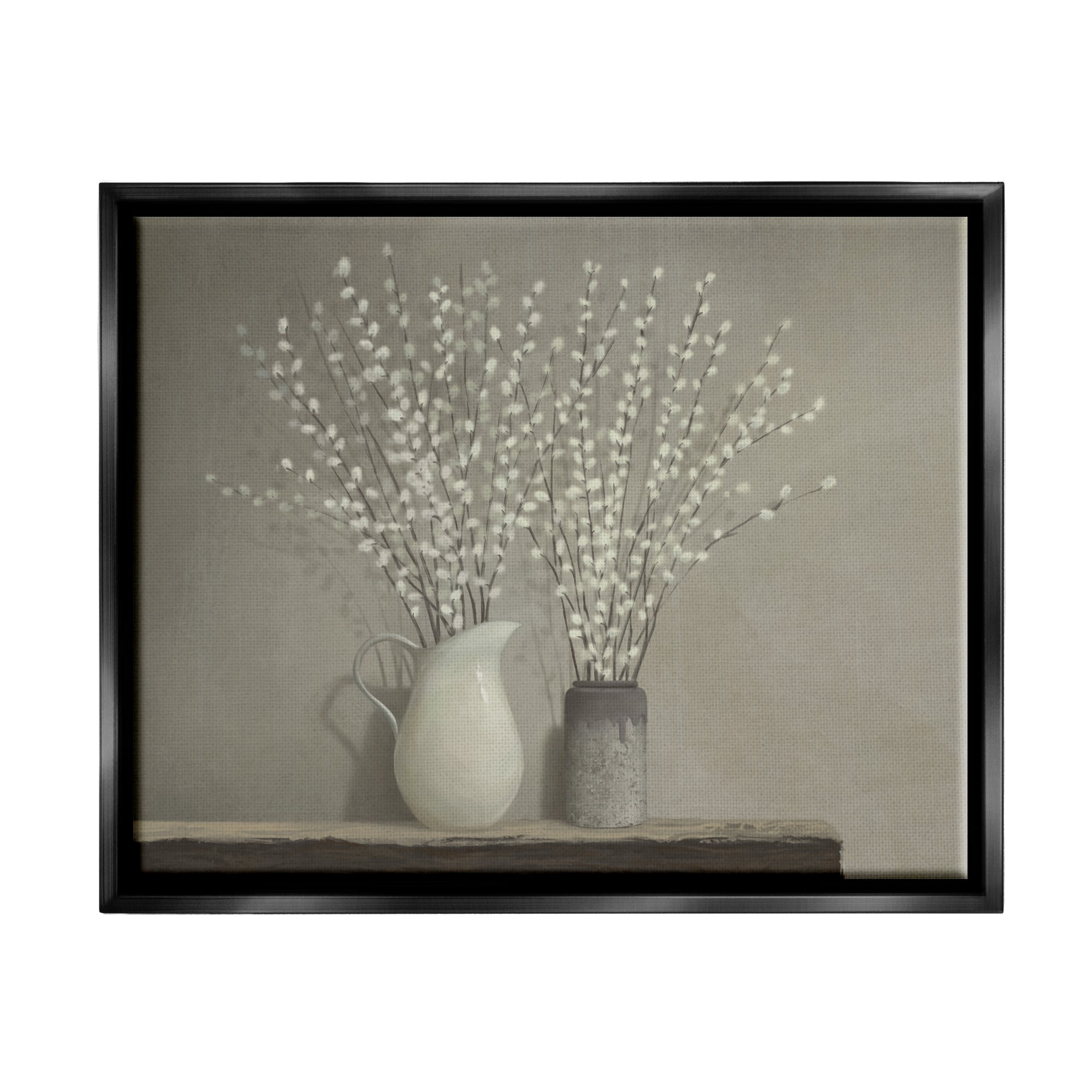 Stupell Industries Beautiful Willow Flower Neutral Grey Painting Jet Black Framed Floating Canvas Wall Art, 24x30, by Ziwei Li