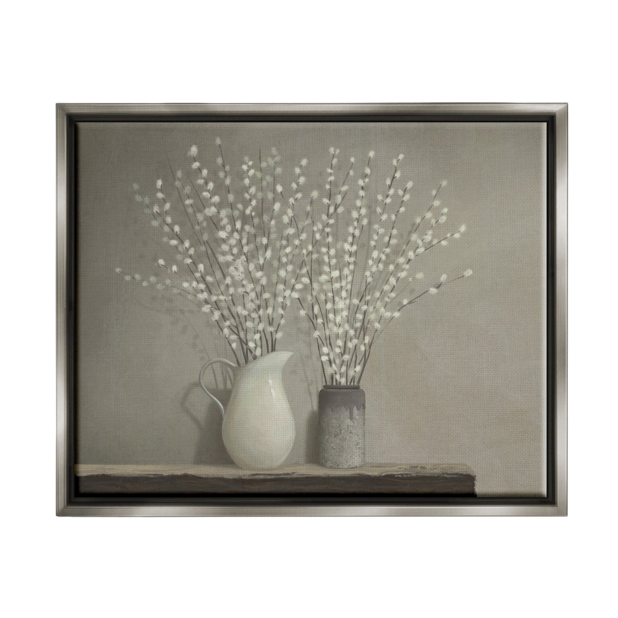 Stupell Industries Beautiful Willow Flower Neutral Grey Painting Luster Gray Framed Floating Canvas Wall Art, 16x20, by Ziwei Li