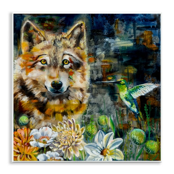 Stupell Industries Beautiful Wolf & Hummingbird Animals Painting Unframed Art Print Wall Art, 12 x 12