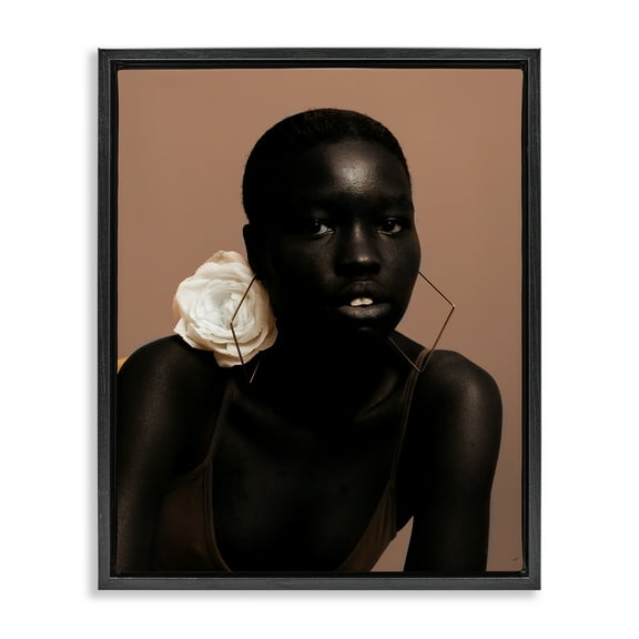Stupell Industries Beautiful Woman & Rose People Photography Black Floater Framed Canvas Art Print Wall Art, 17 x 21